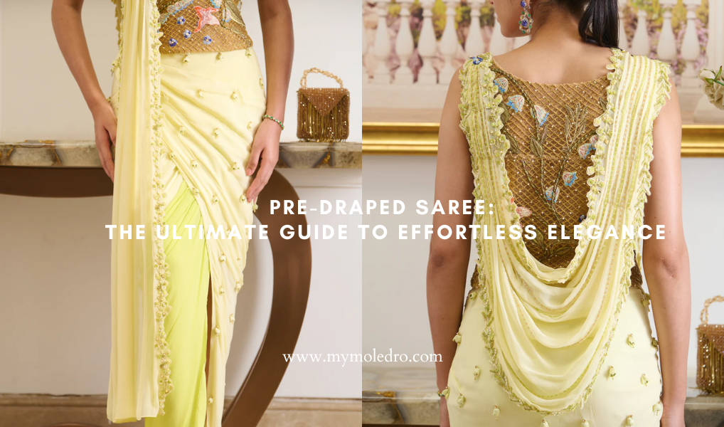 Yellow Pre-Draped Saree for women