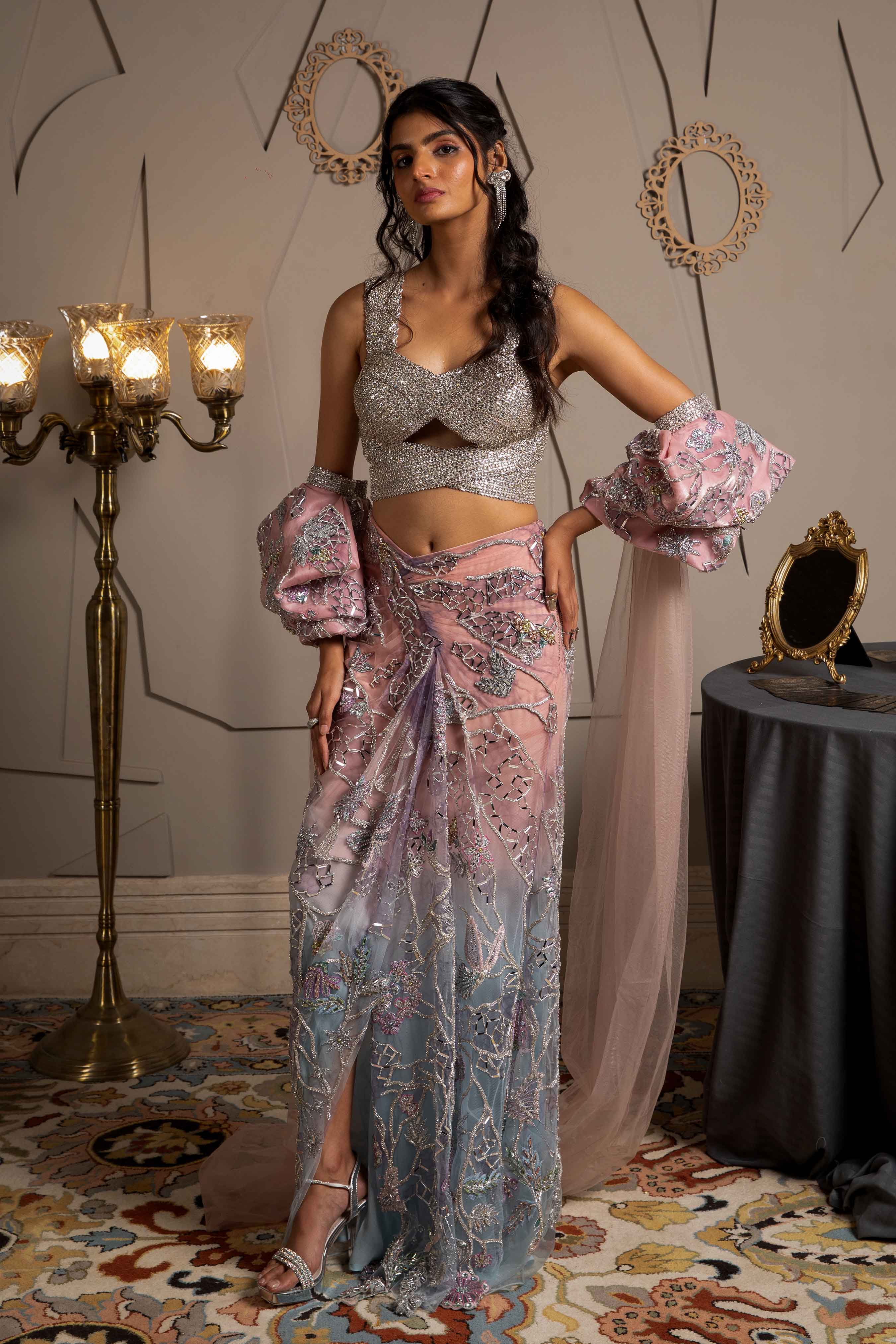 Amaris hand-embroidered Pre draped Saree