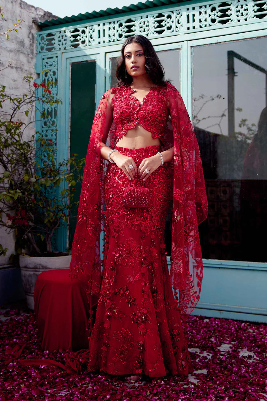 Syrah red mermaid lehenga