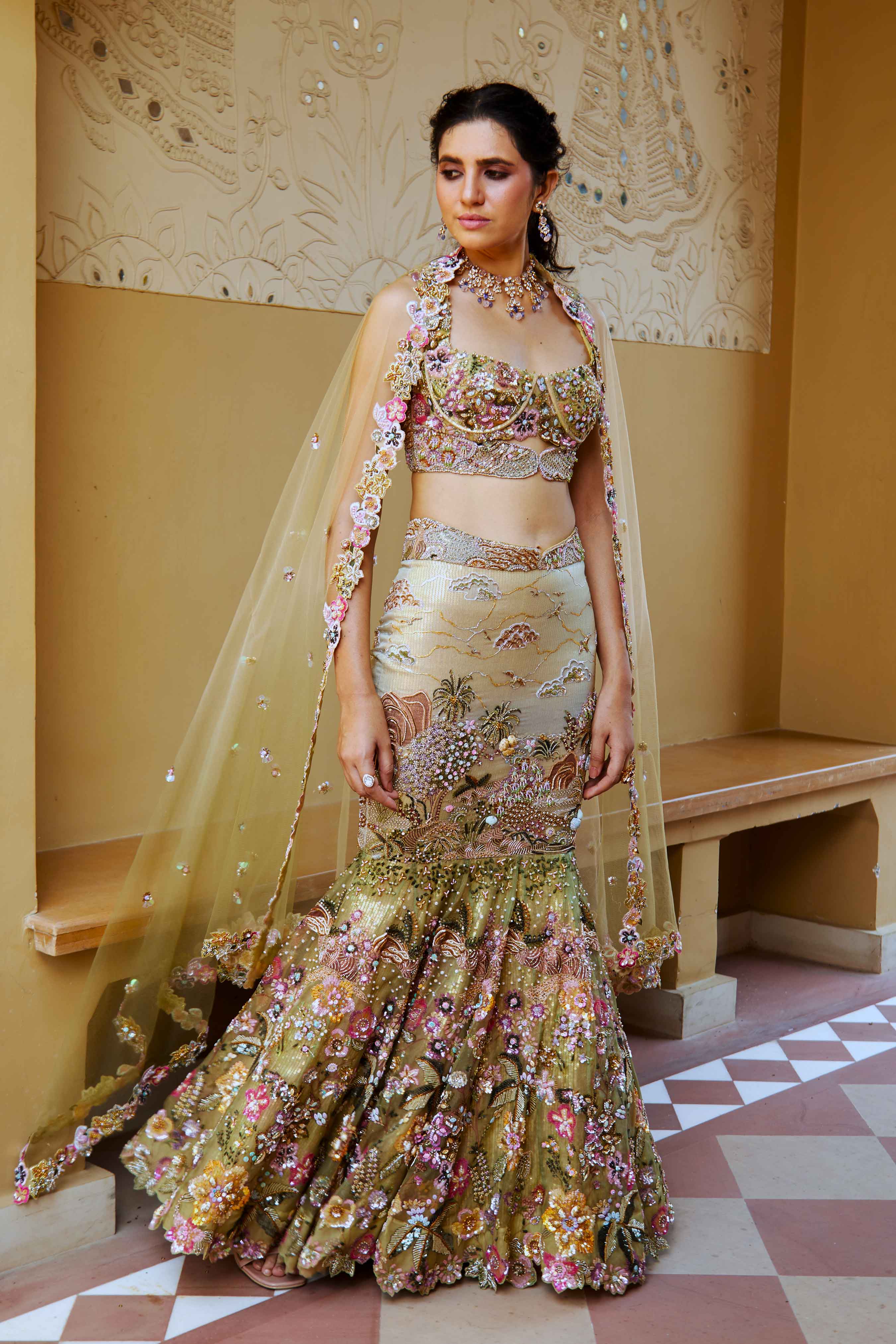 Lavanya Shimmer Net Lehenga designs