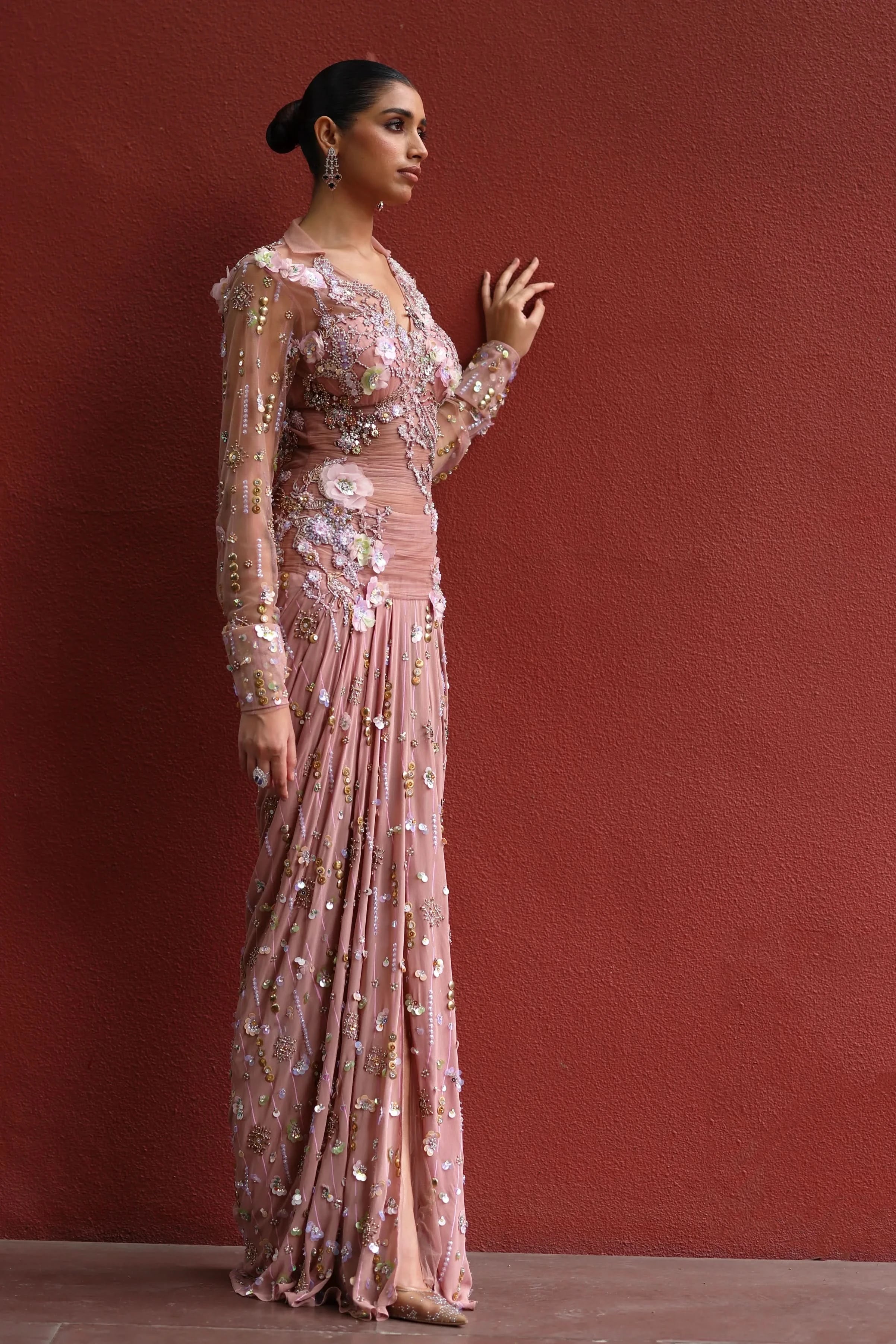 Mocha Mousse and Peach Modern Dress