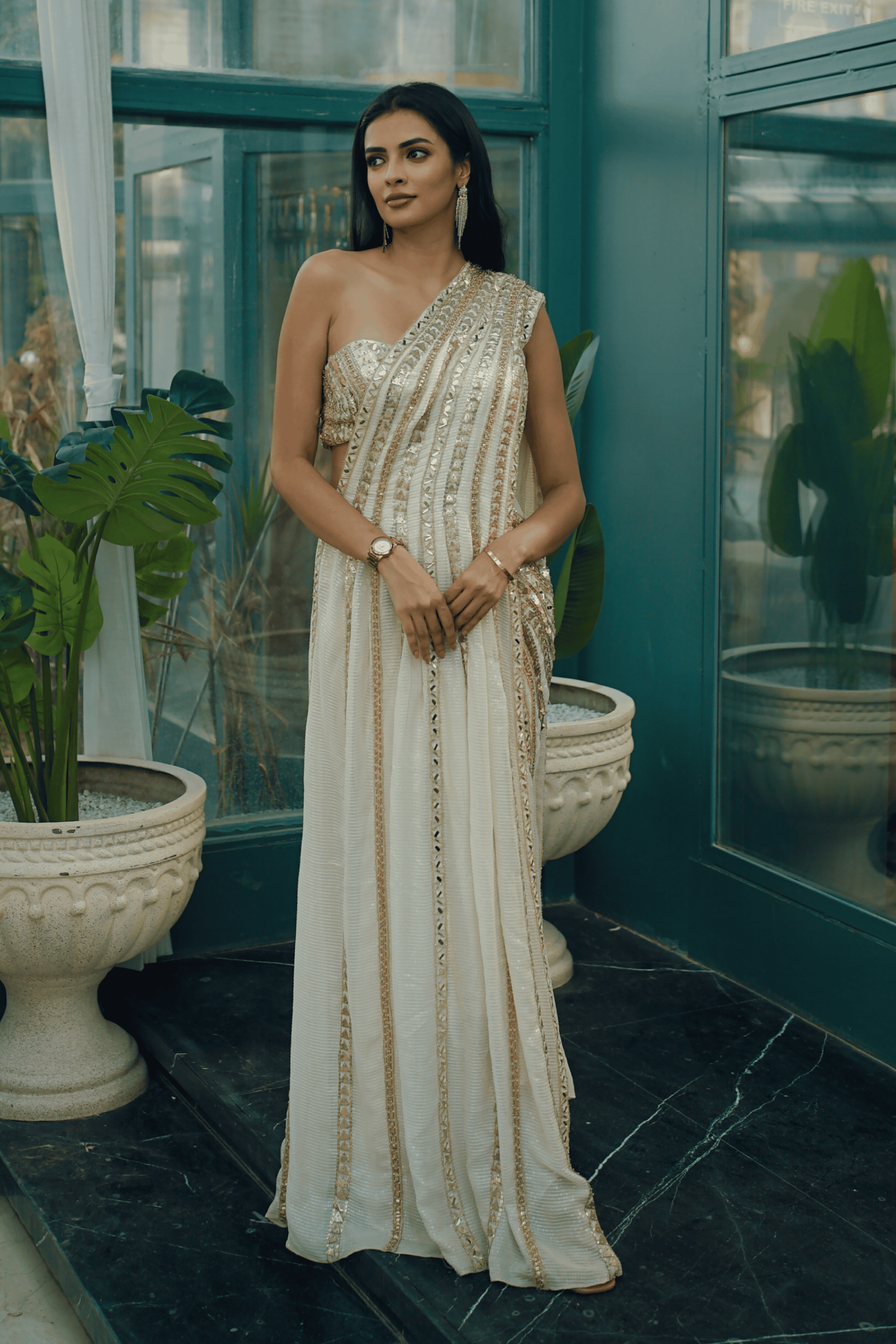 Zia Pre-Draped Saree blending contemporary design with traditional elegance for Dubai weddings.