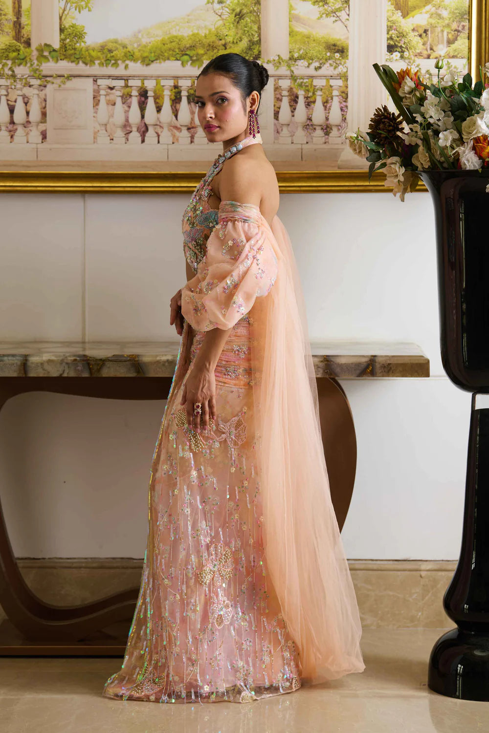 Embroidery saree drape dress