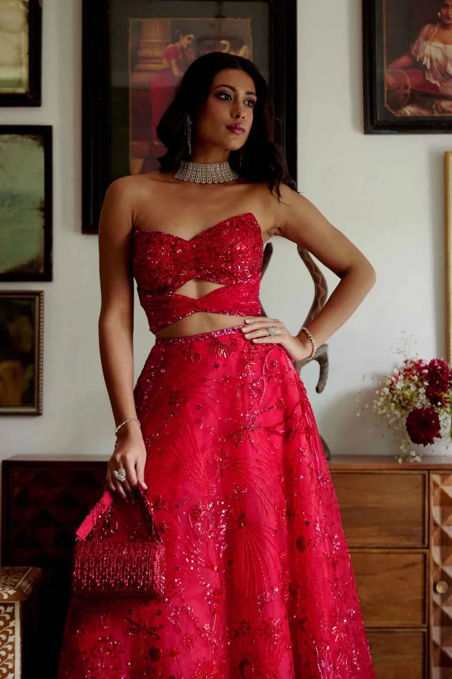 designer red lehenga with blouse