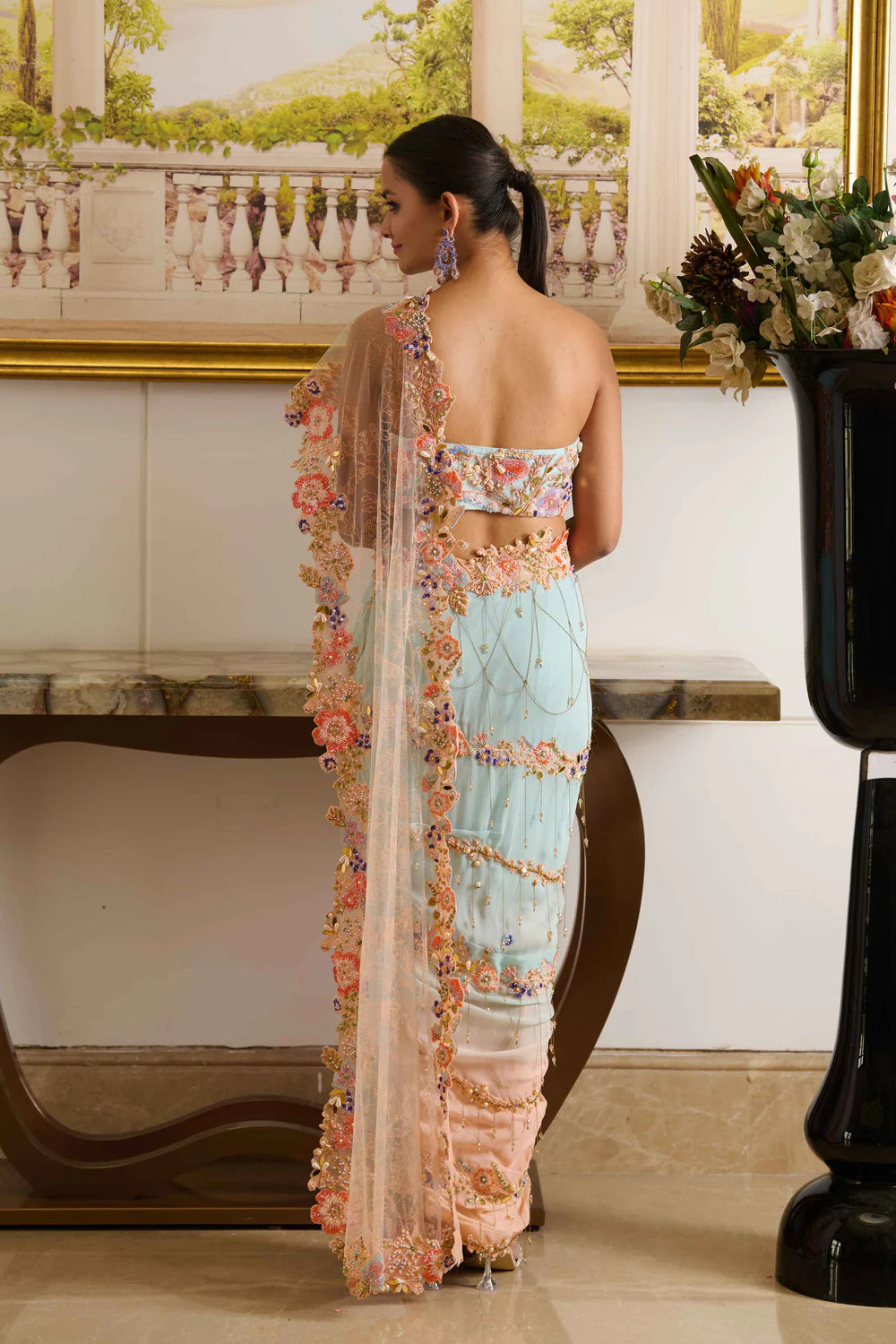 Embroidery saree drape dress
