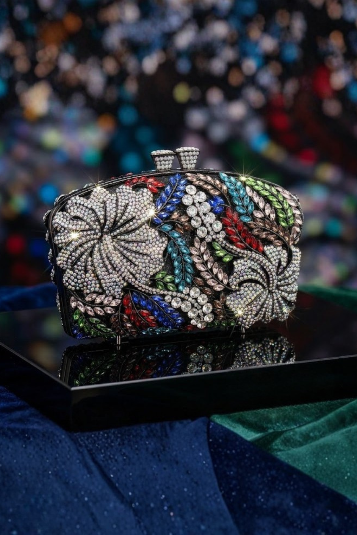 Midnight Bloom Crystal Clutch
