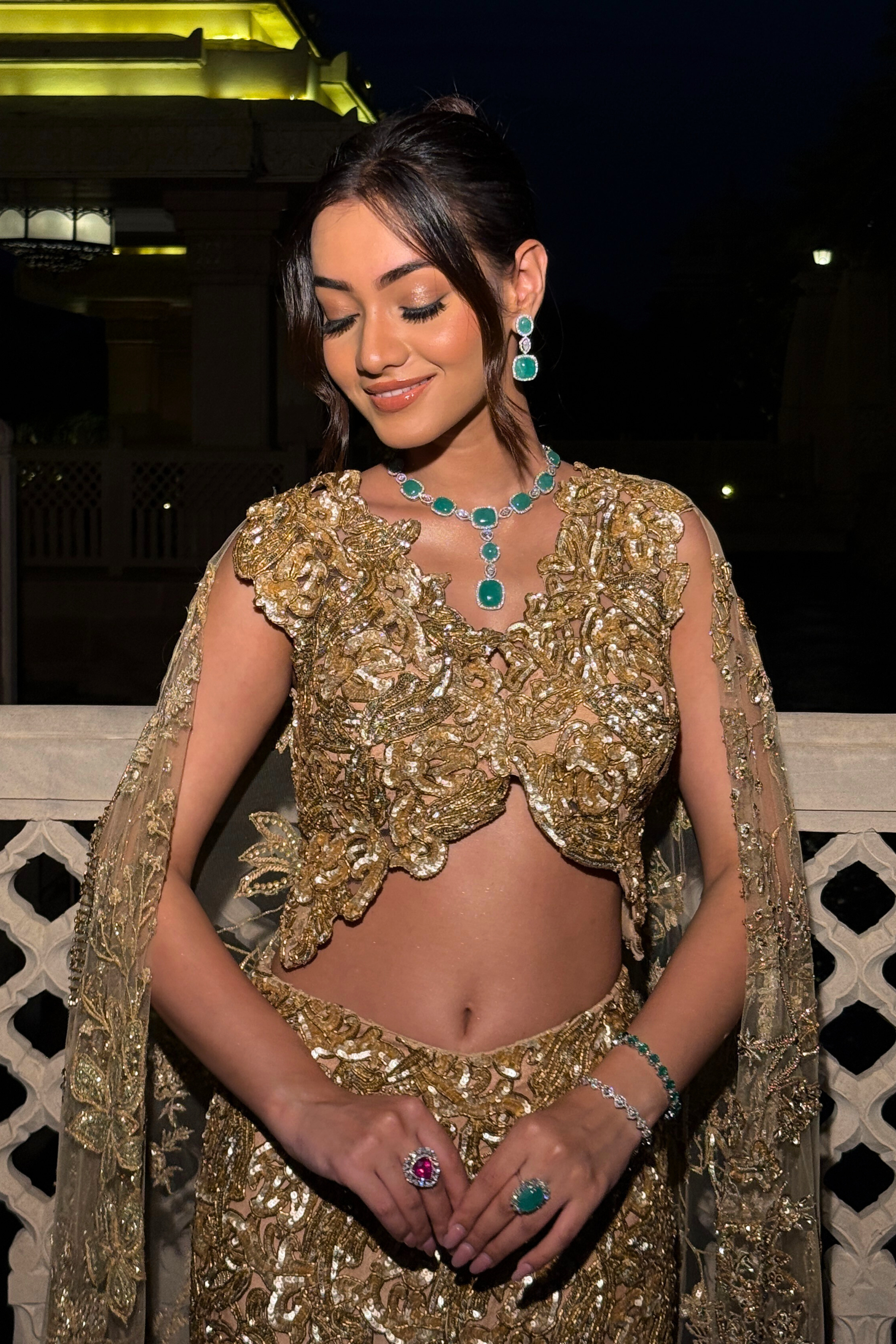 Moledro golden Embroidery work dress