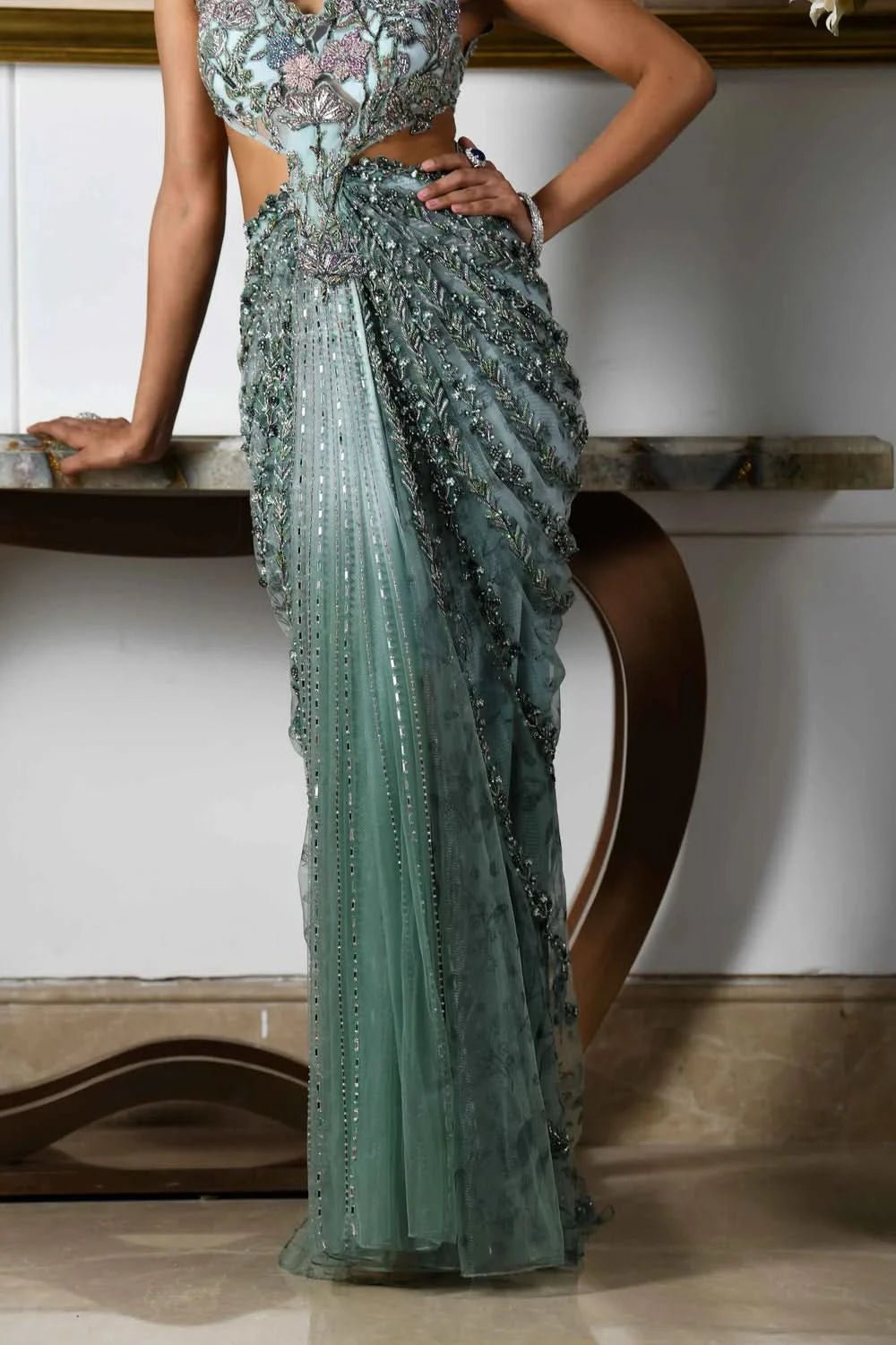 Embroidery saree drape dress