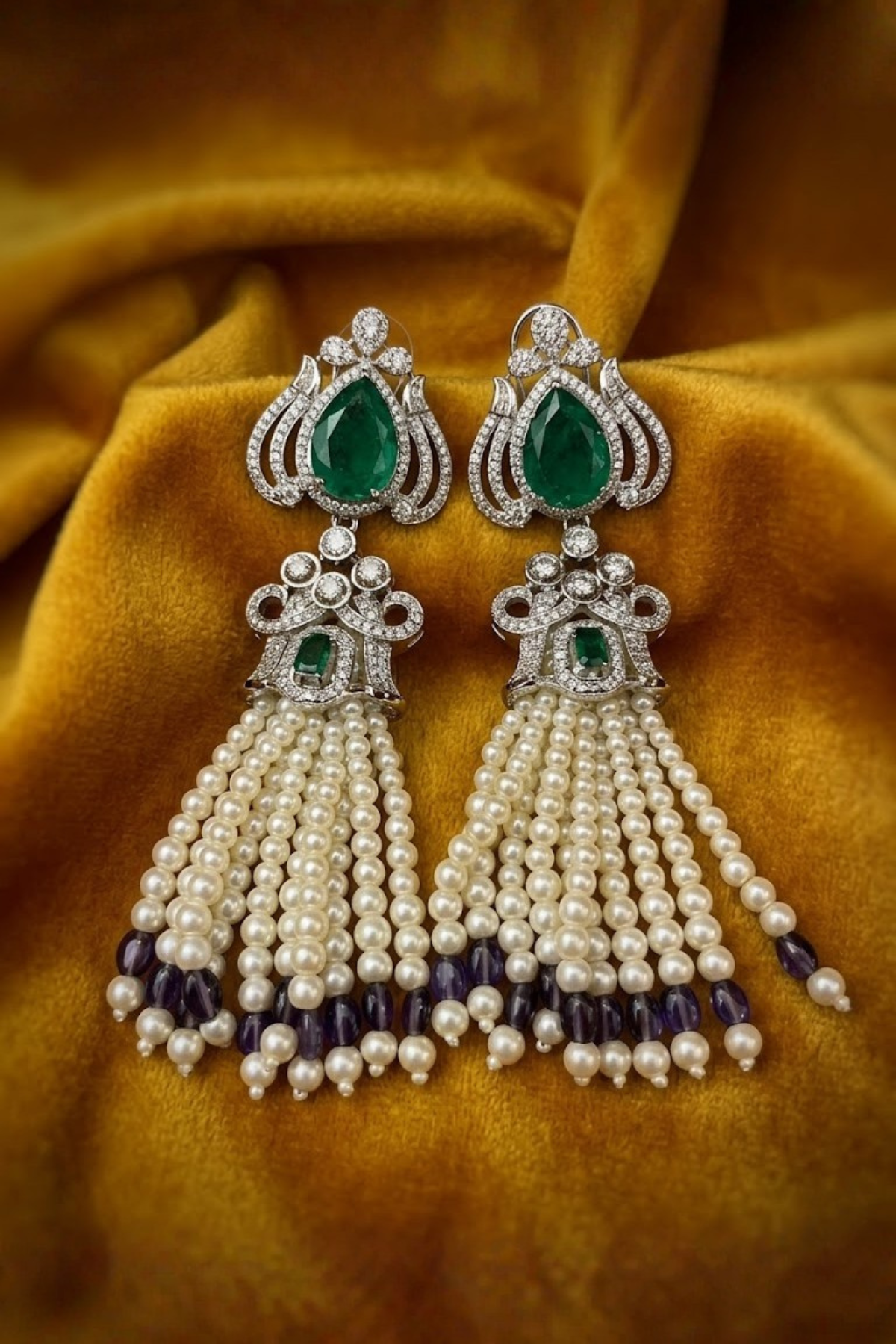Pearl Tassel Chandelier Earrings