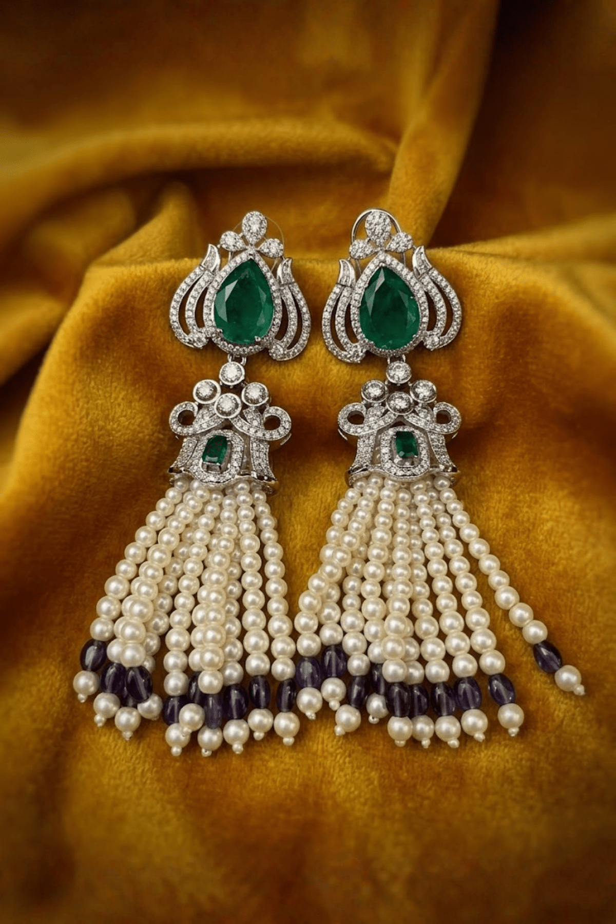 Pearl Tassel Chandelier Earrings
