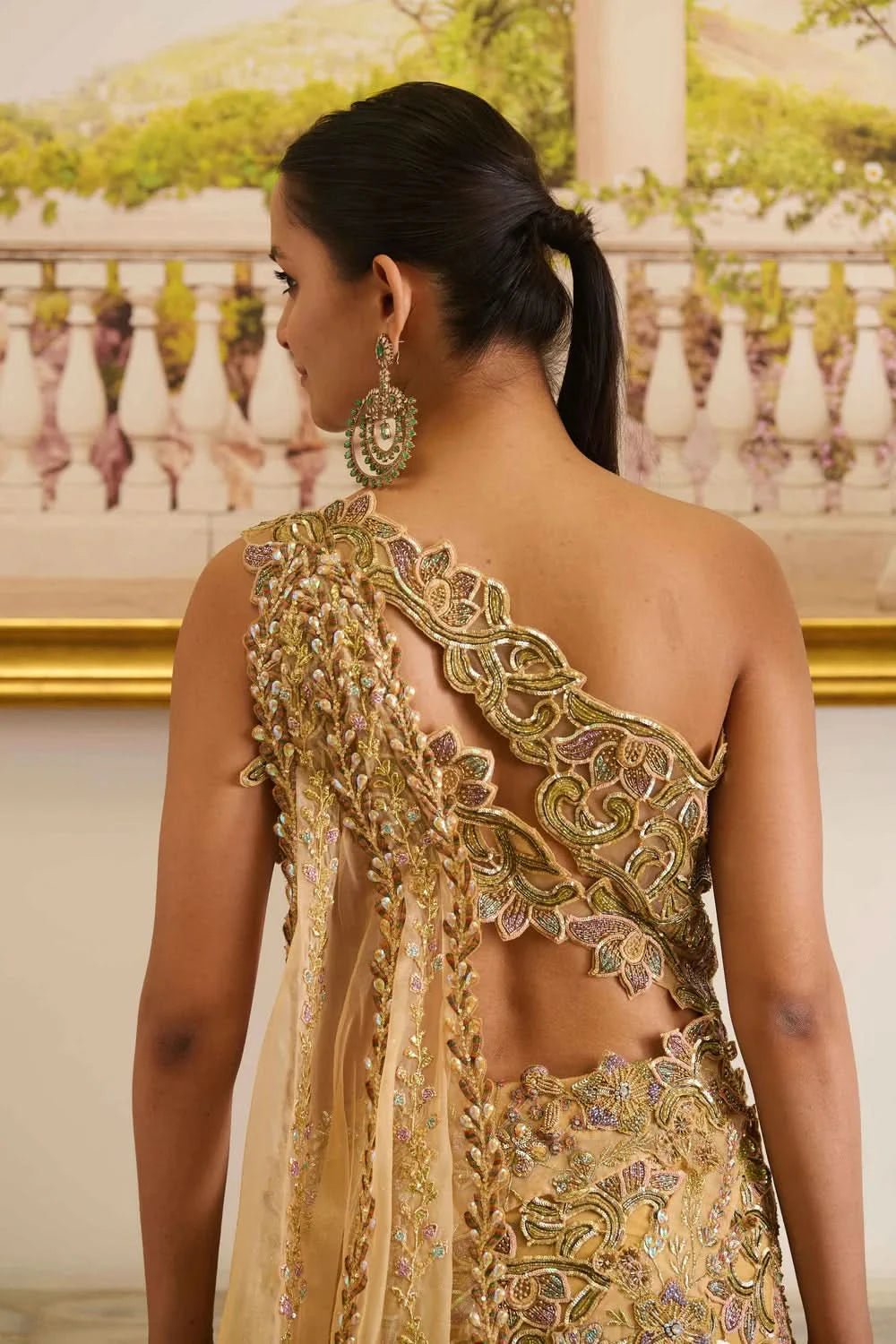 Indo western yellow drape dresses