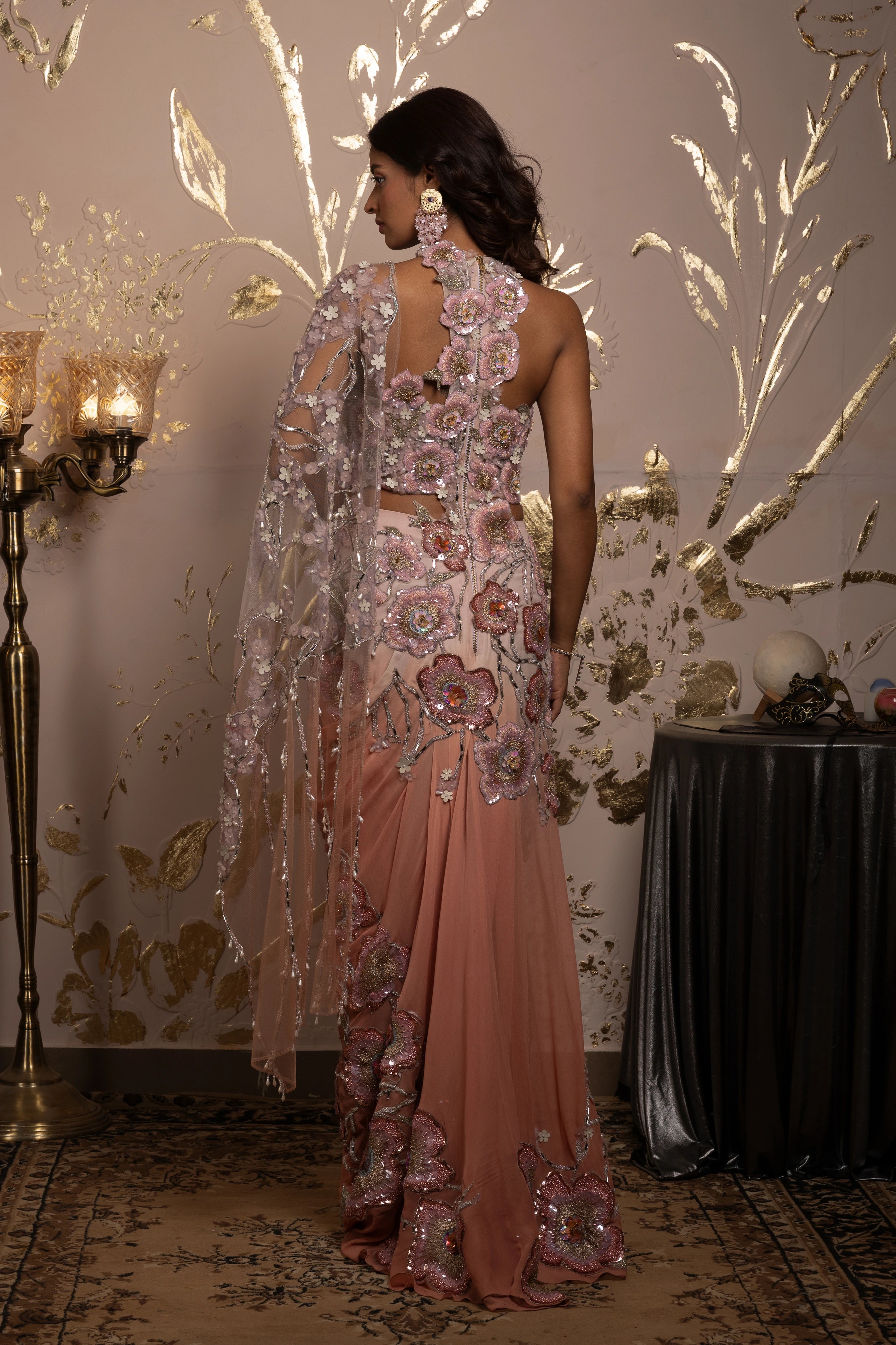 Pansy pre drape saree pink satin