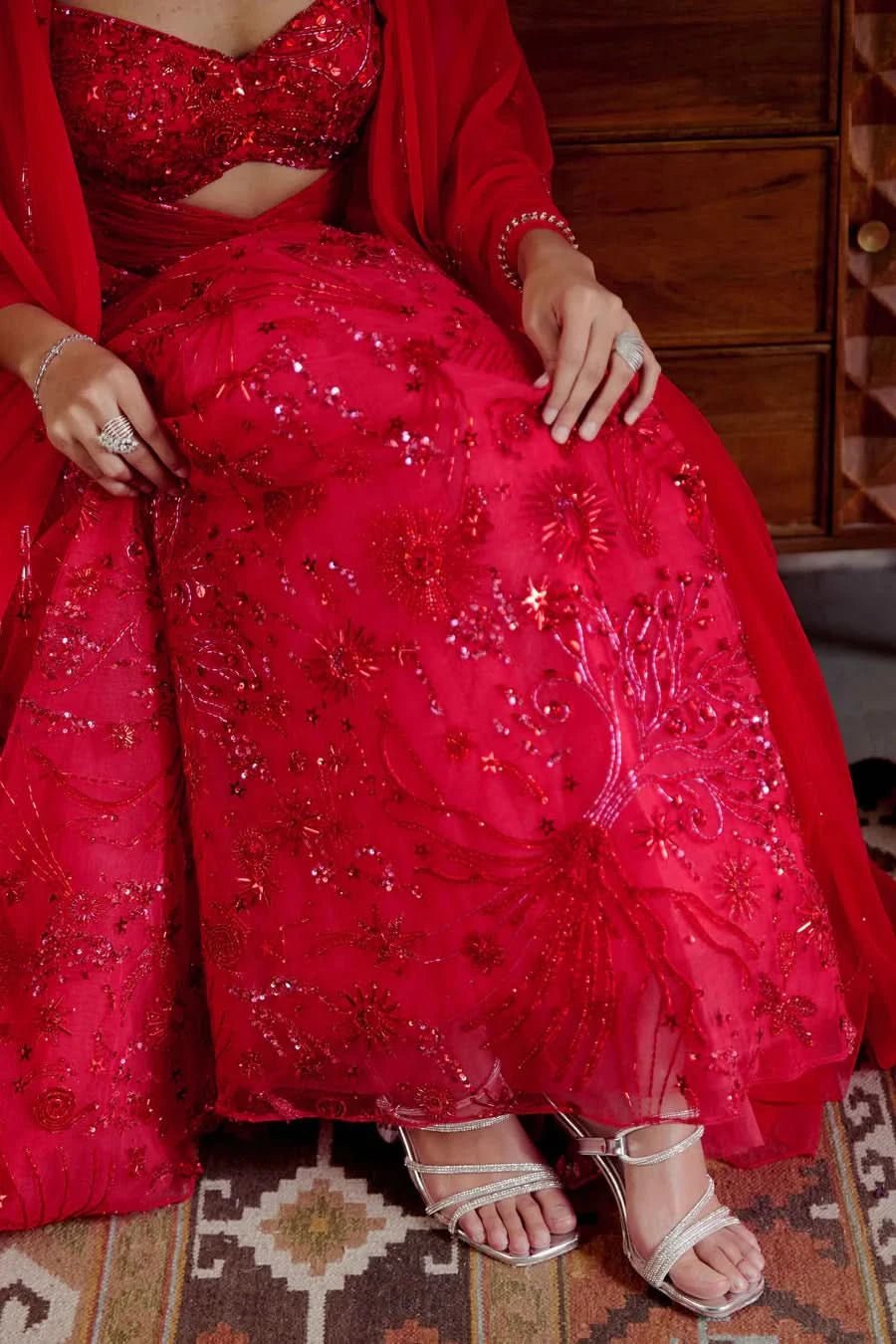 Shop Designer red lehenga for festival