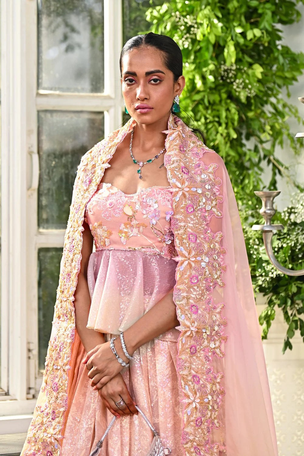 Pink Designer lehenga with floral Work