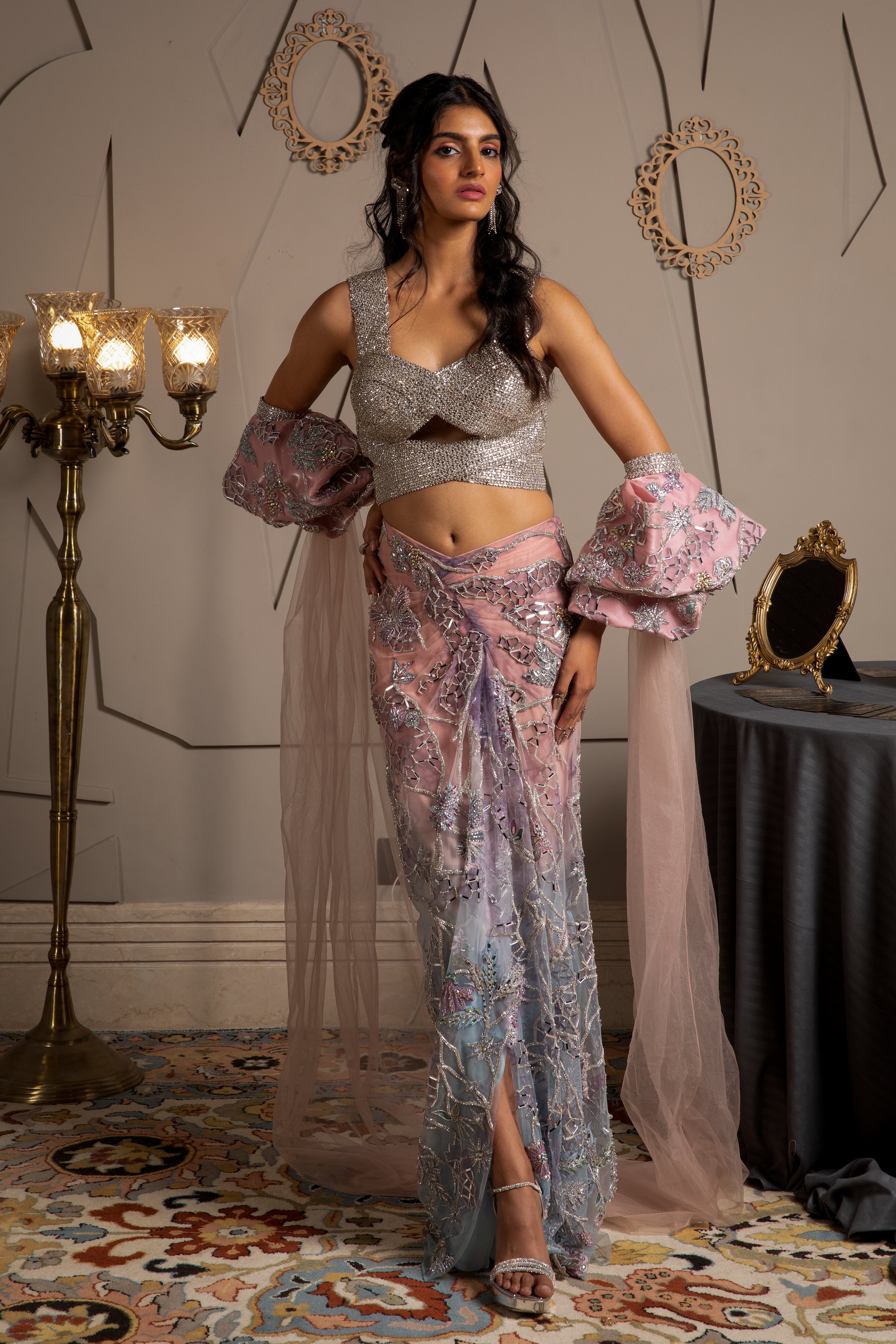 Amaris Pre Draped Saree with Georgette Blouse Set