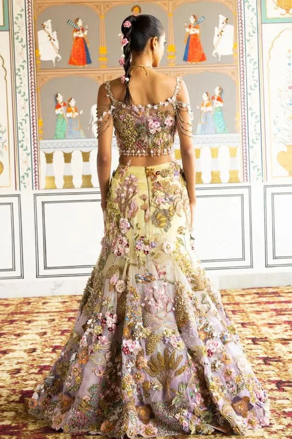 Zephyra shimmer net lehenga blouse design