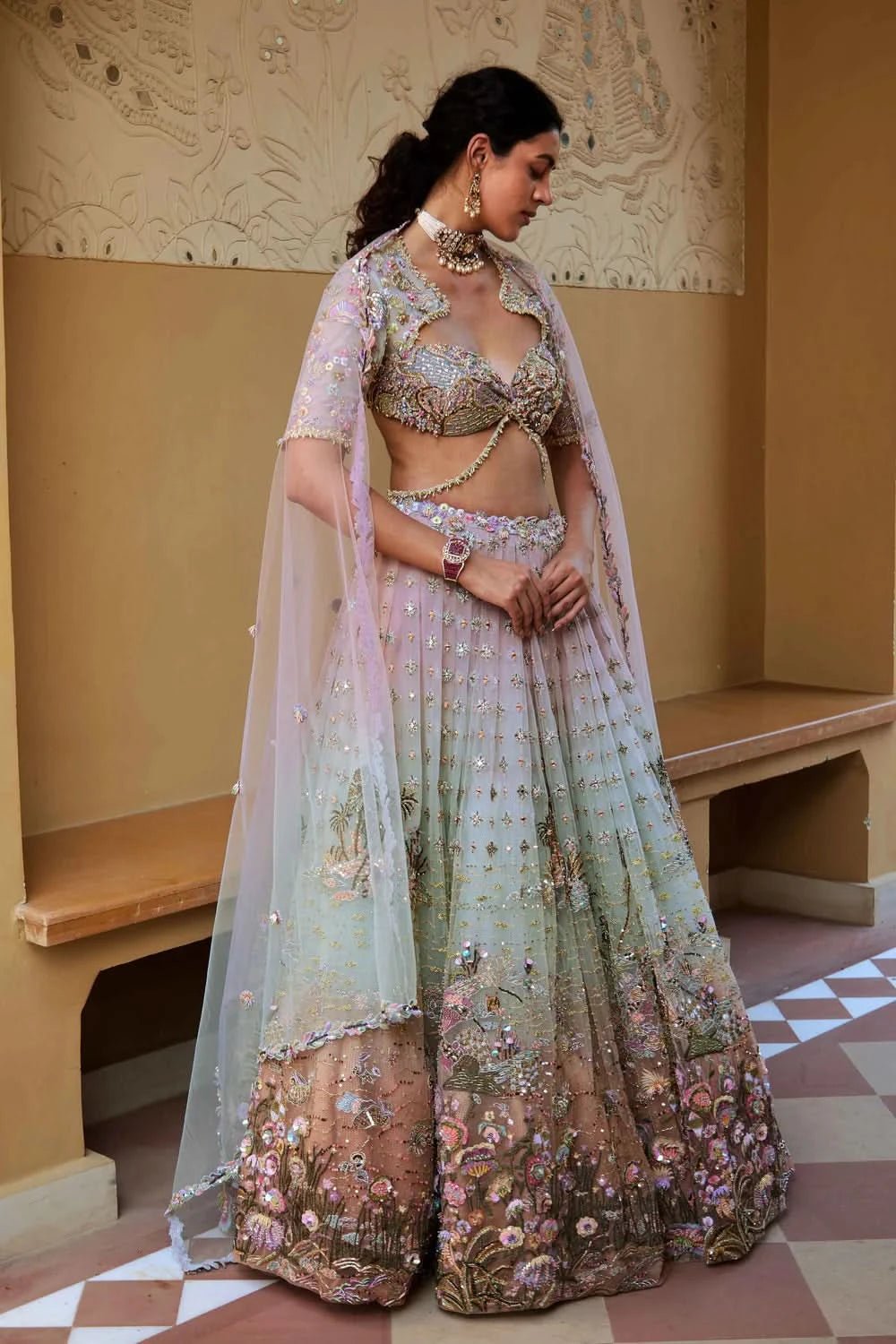 Raga Shimmer Net Lehenga designs