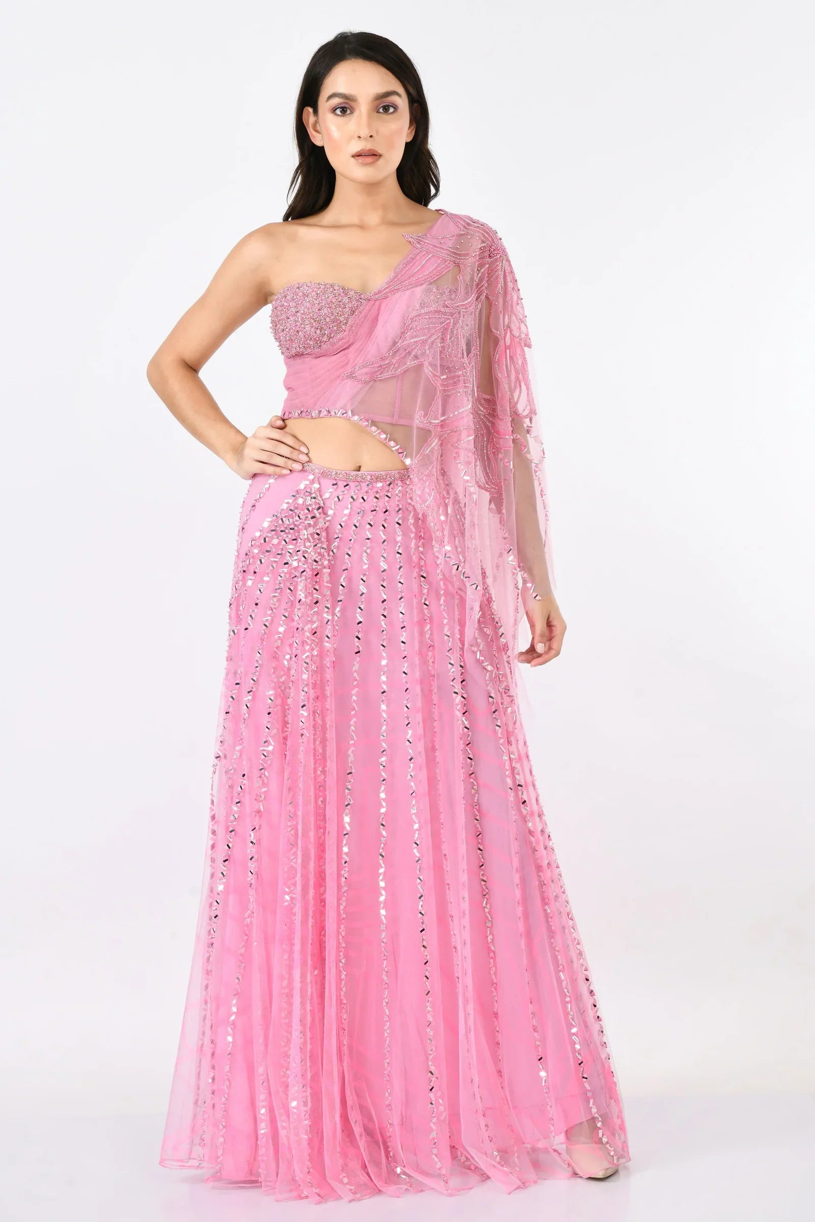 Embroidery Pink Saree with blouse