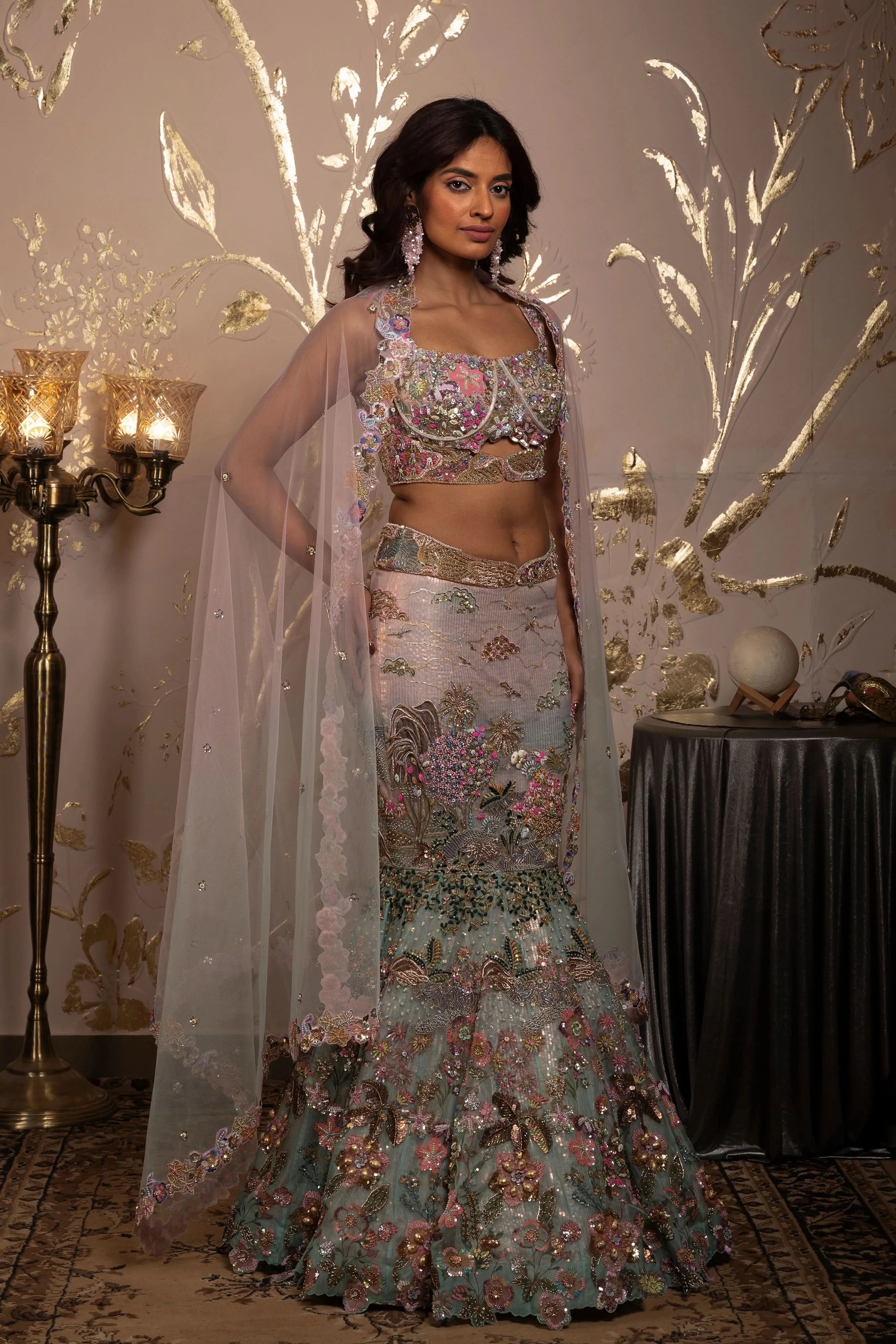 Skirt with pre-stitched Net Dupatta