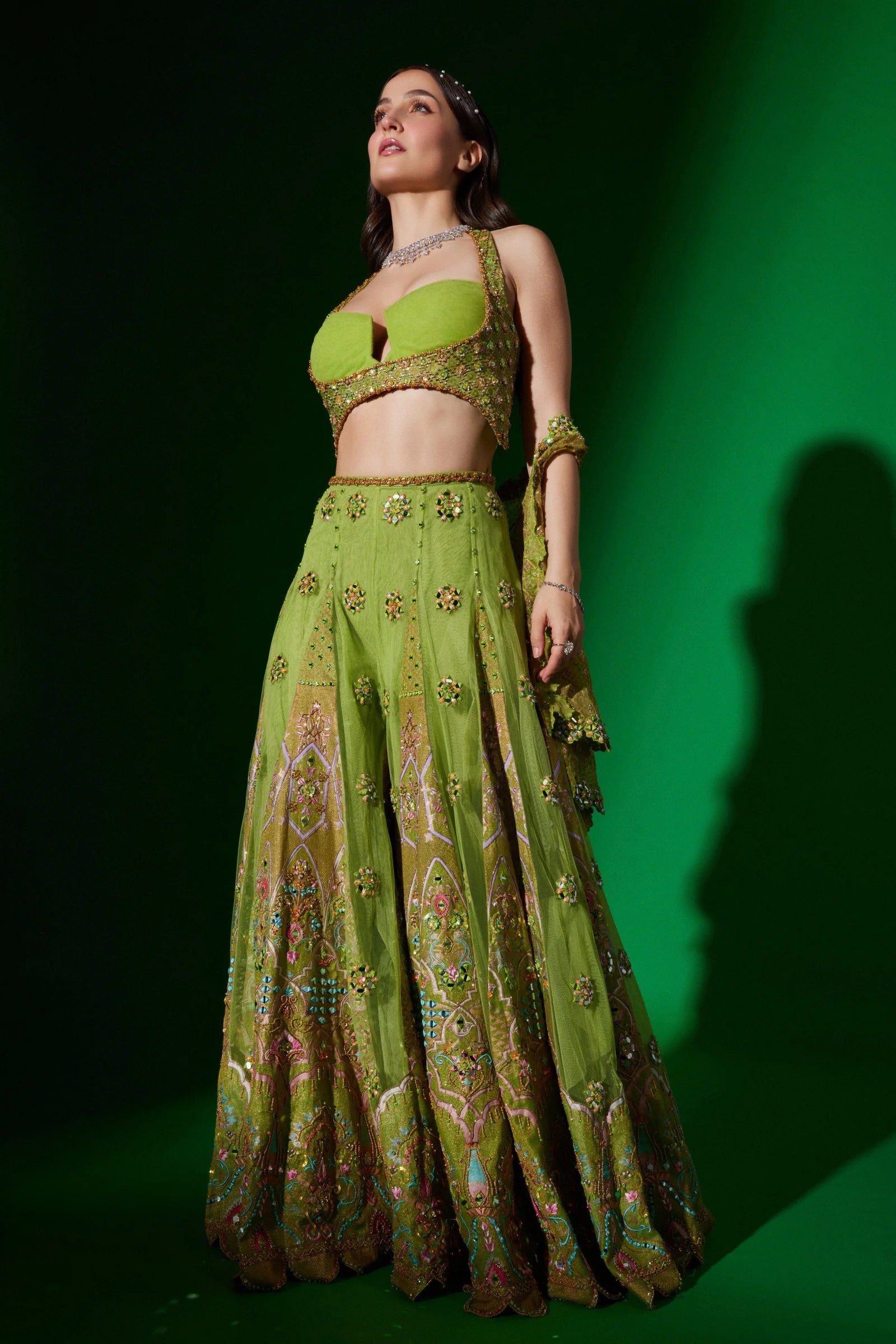 Green sharara outfits with jacket