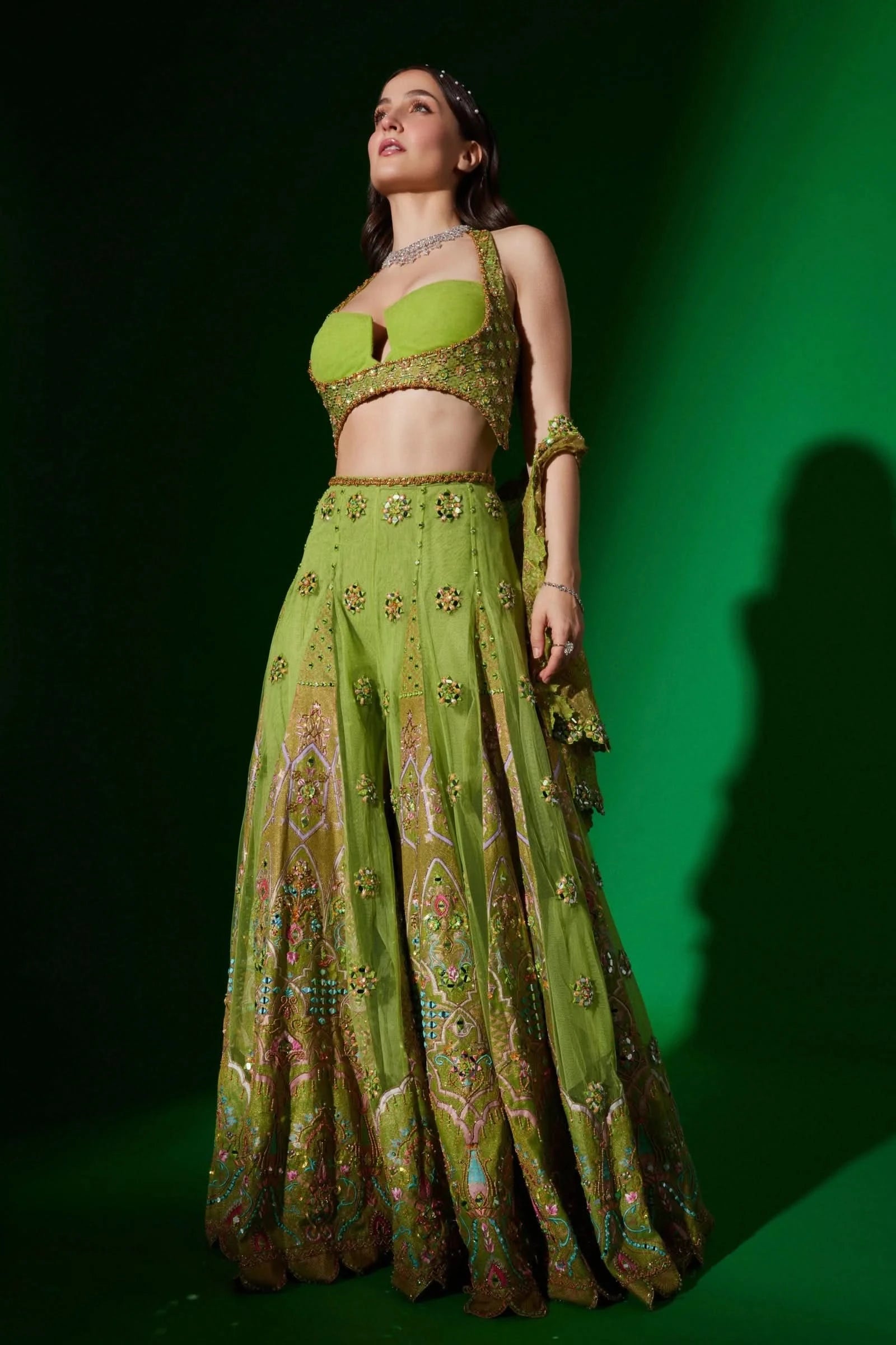 Green sharara outfits with jacket