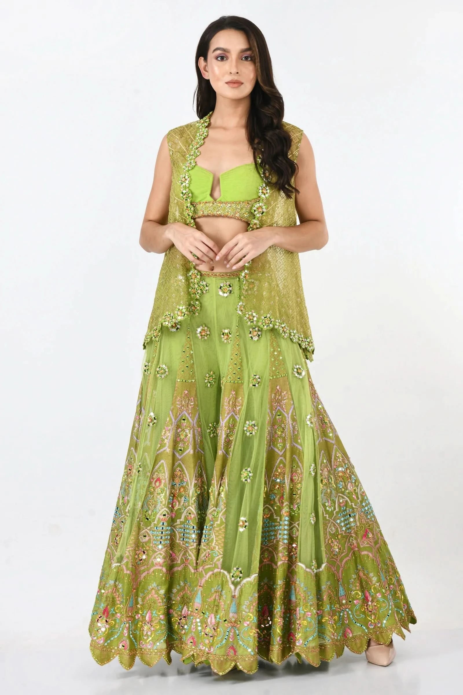 Eka Green with floral patterns