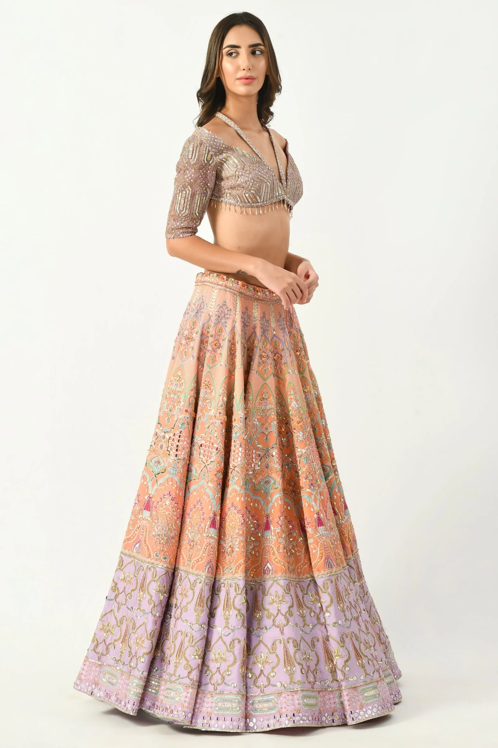Peach and Levendor stylish lehenga dress
