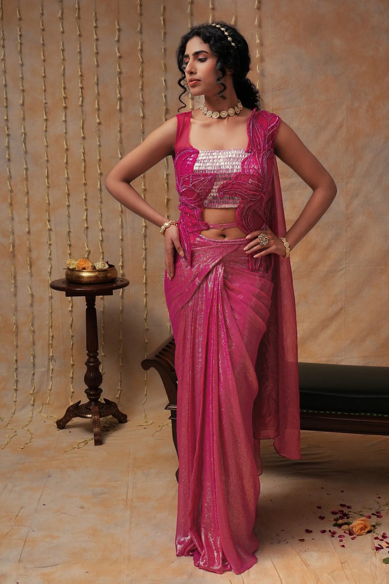 pre draped hancrafted saree