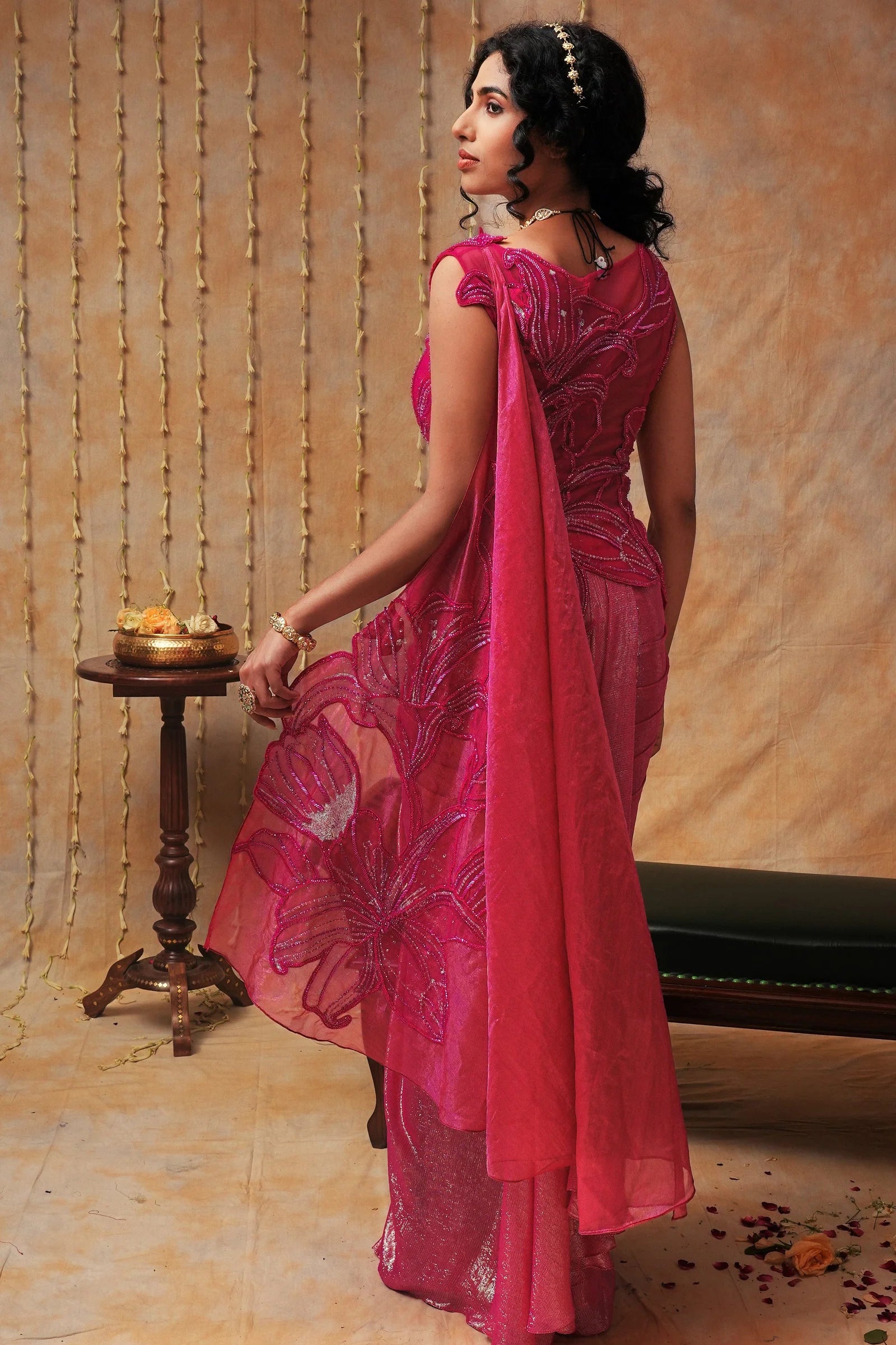 Pre Draped Saree with embroidery blouse