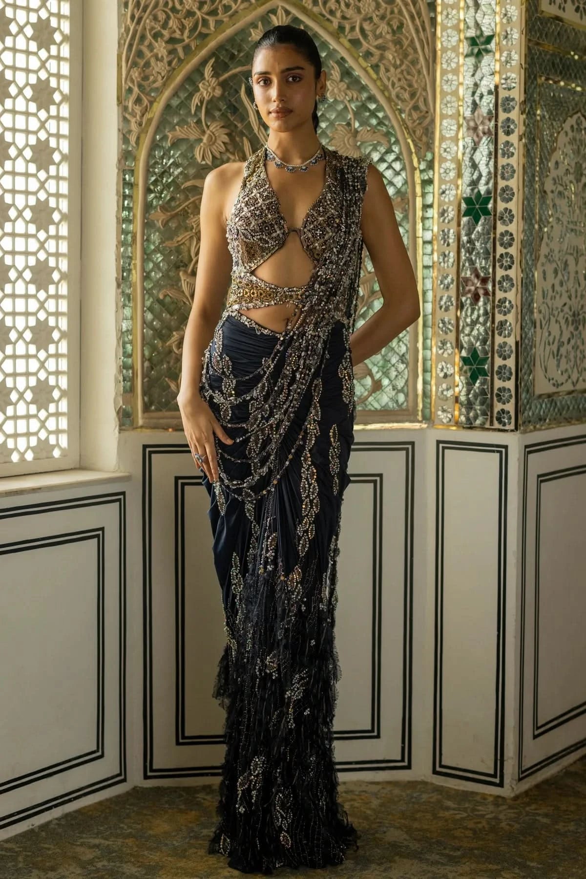 Women pre-draped designer Saree