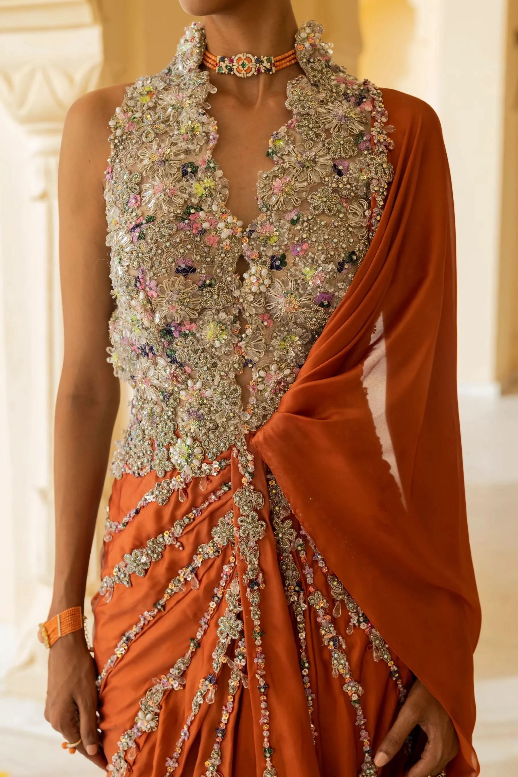 Foil georgette fabric embroidered saree