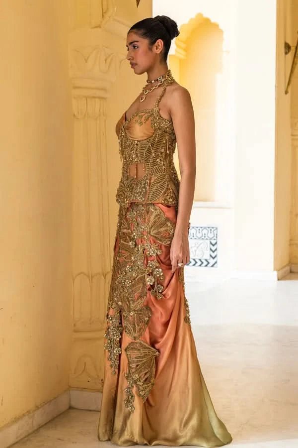 Coral Draped Co-ord Set Design
