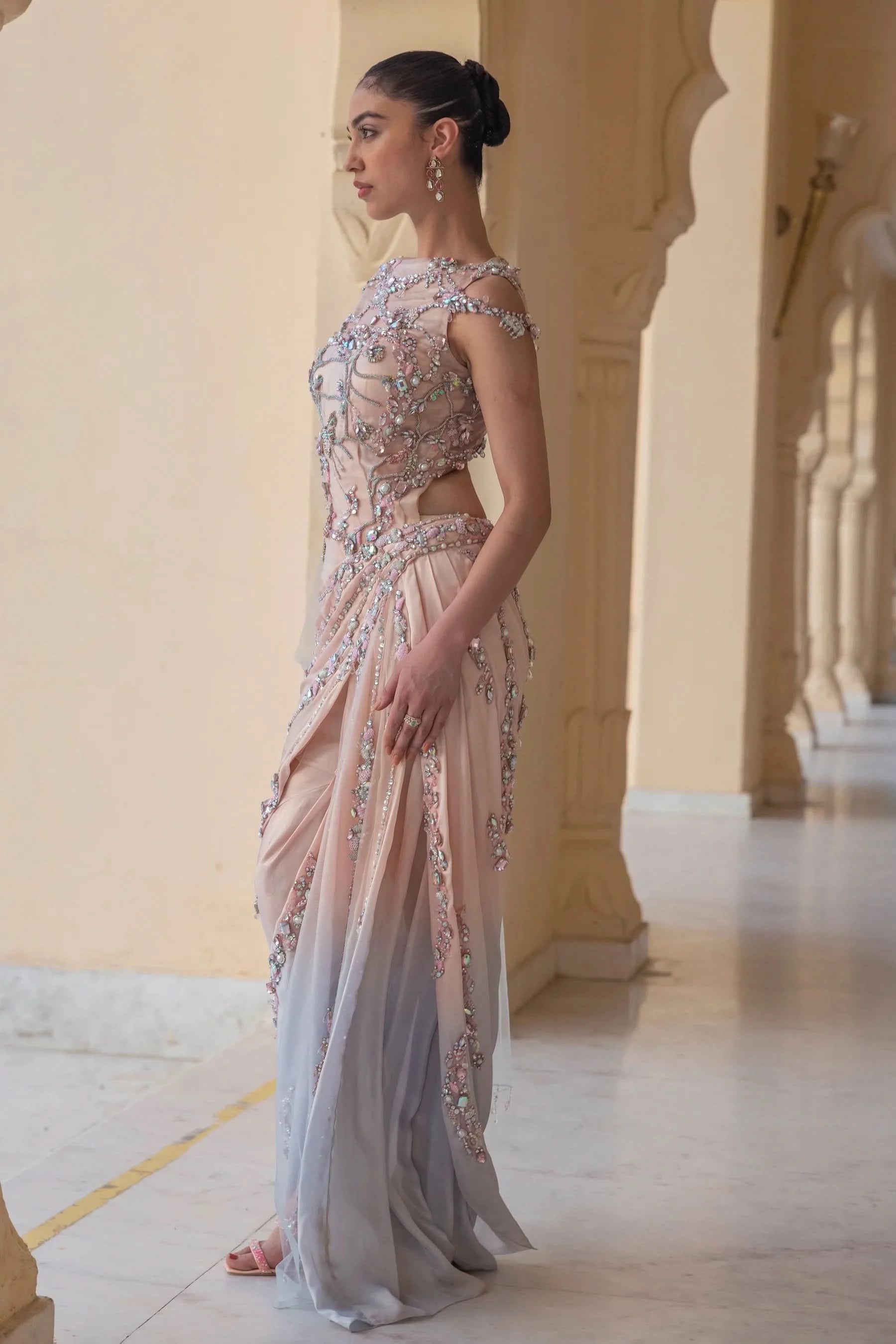 Draped Kaftan Gown with blouse design