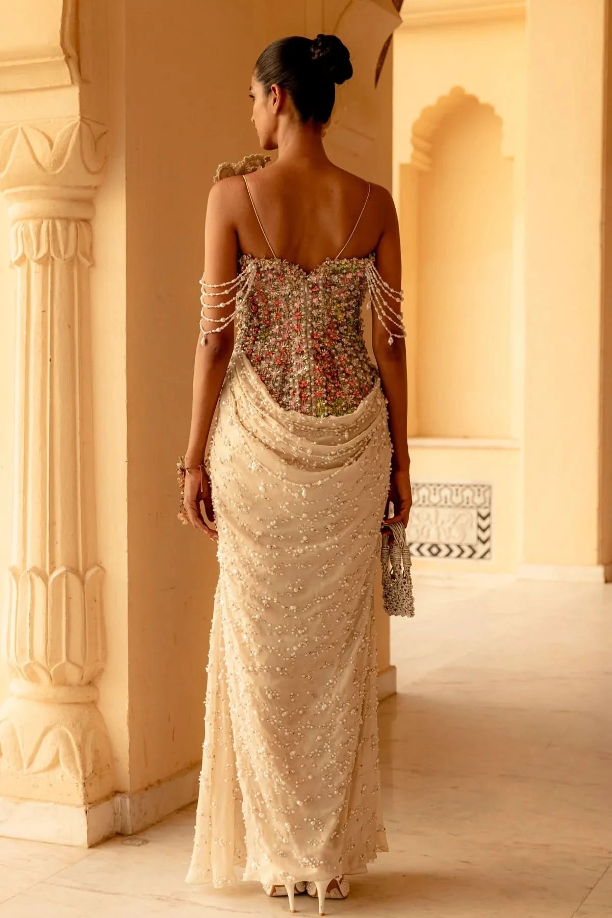 Meliea Draped Saree Gown Back Design