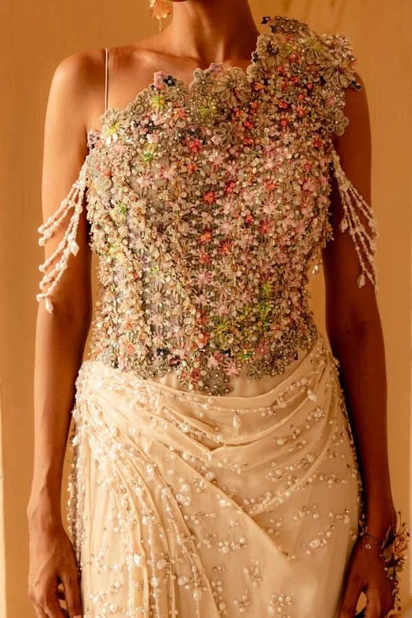 3D floral embroidery designer dress