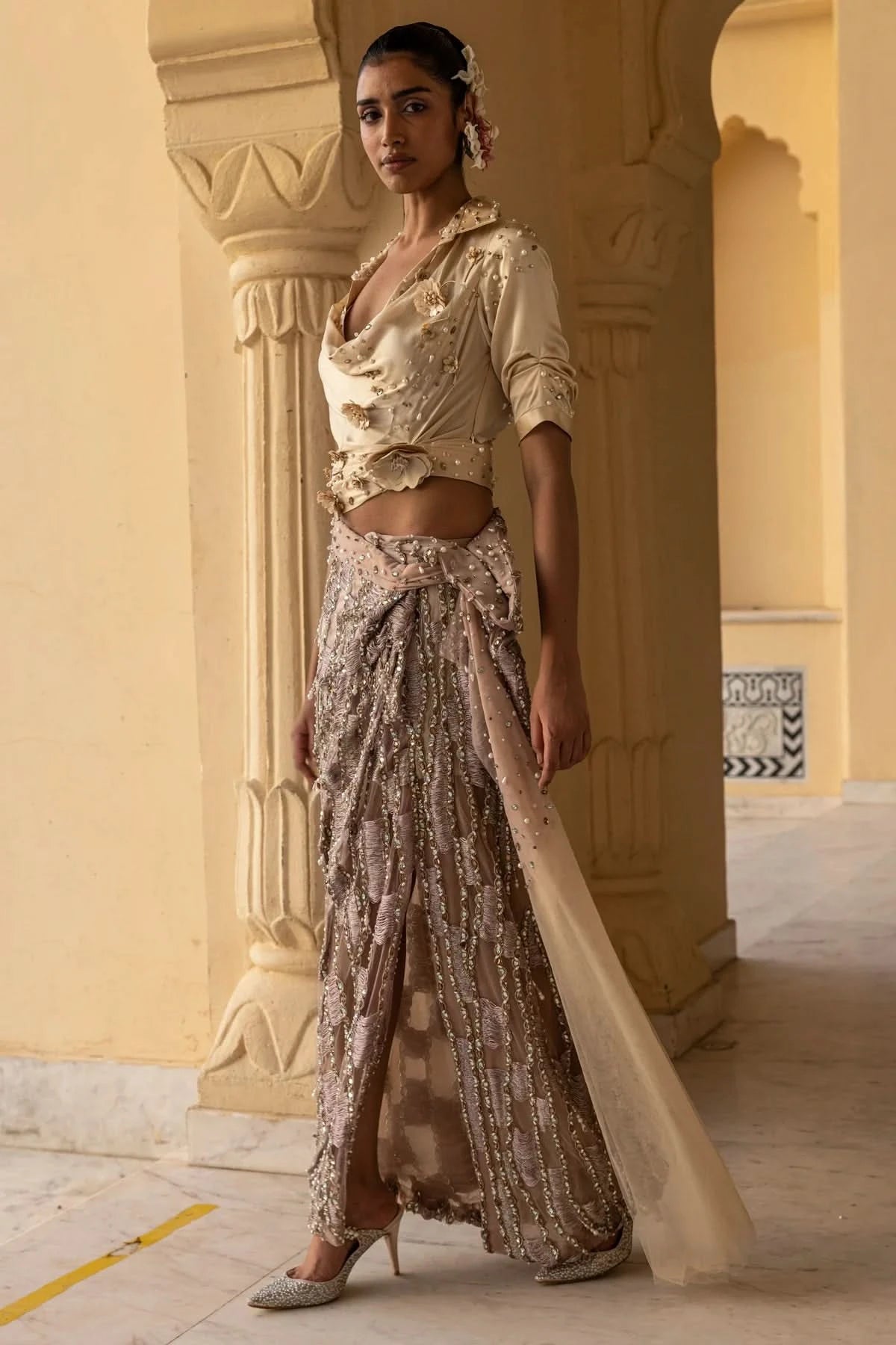 Nude and Lilac Color Skirt Set