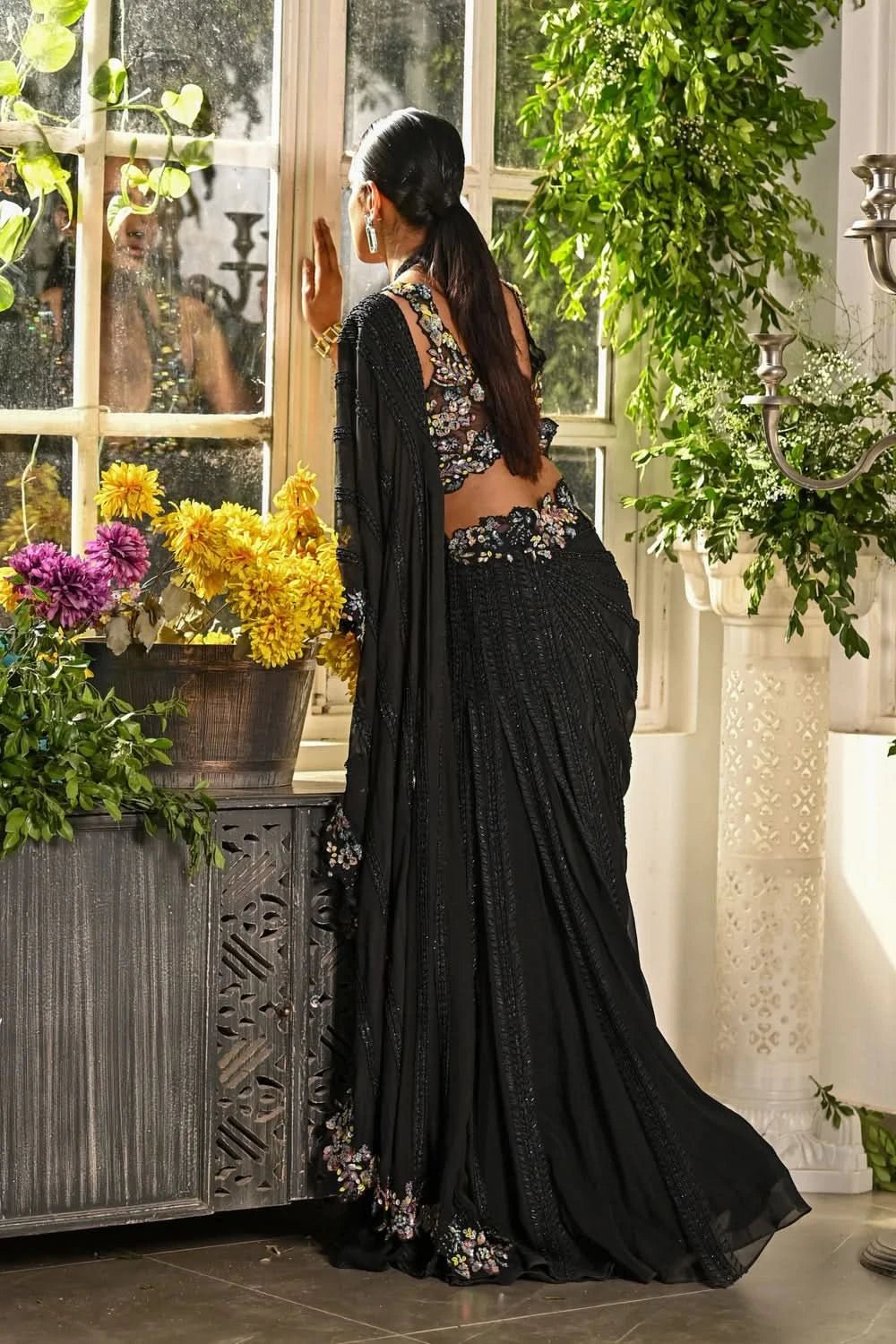 black saree with embroidery design