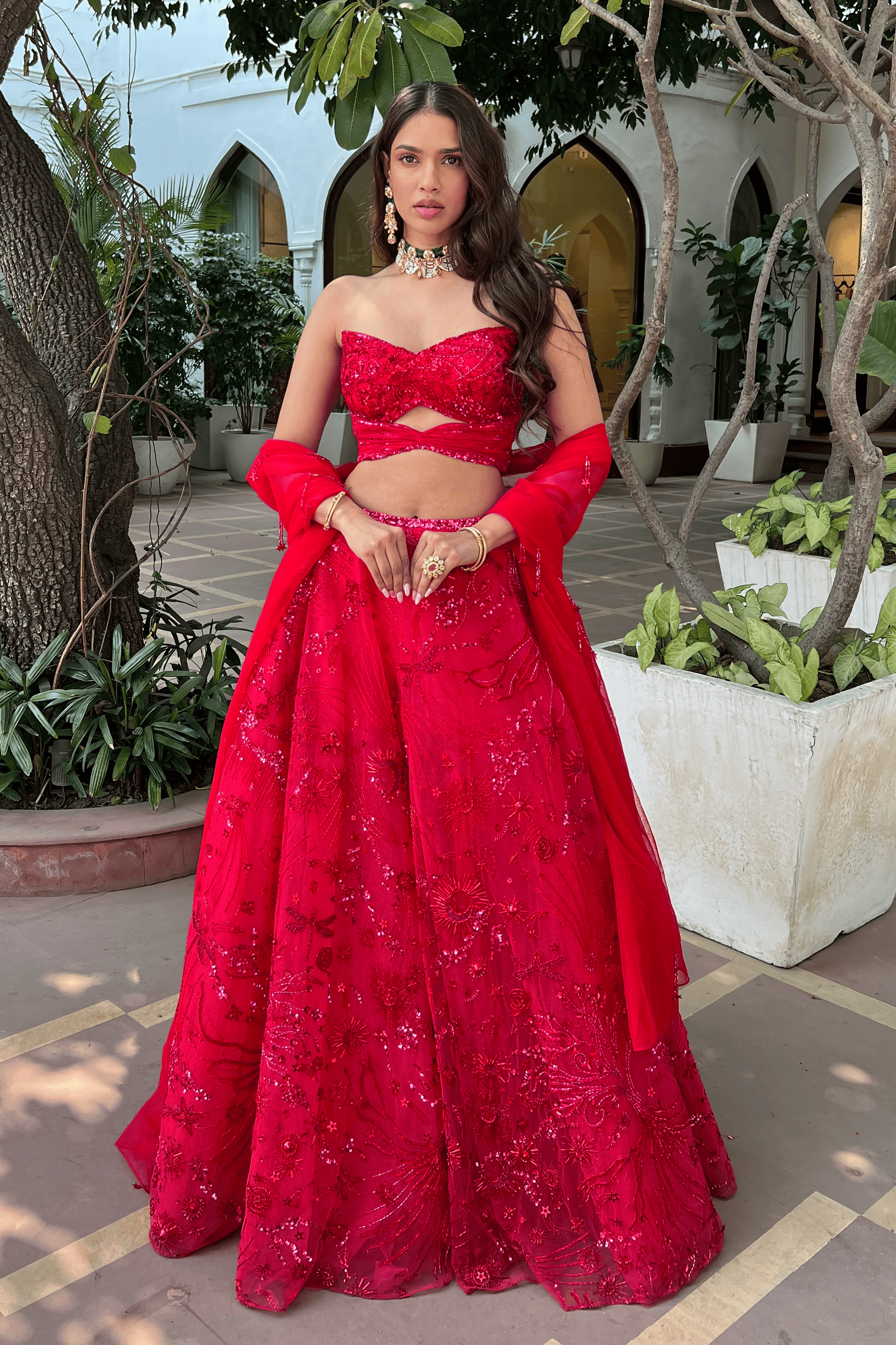 Tia lehenga set with Strapless blouse