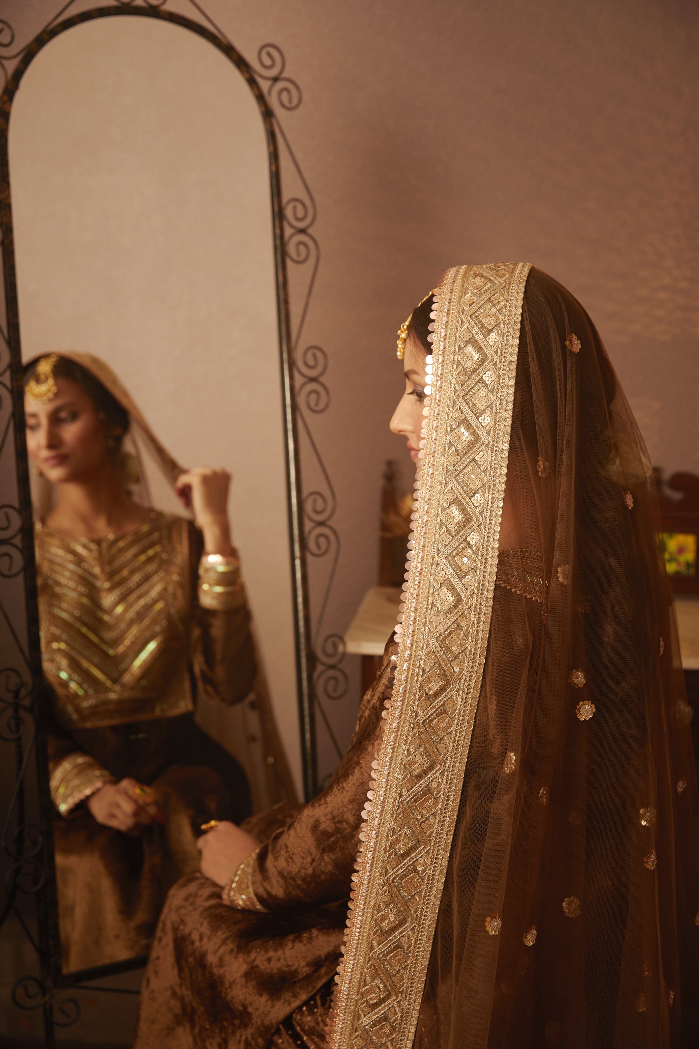 Lightweight net dupatta with delicate embroidery, part of the Nora Kurta Set.