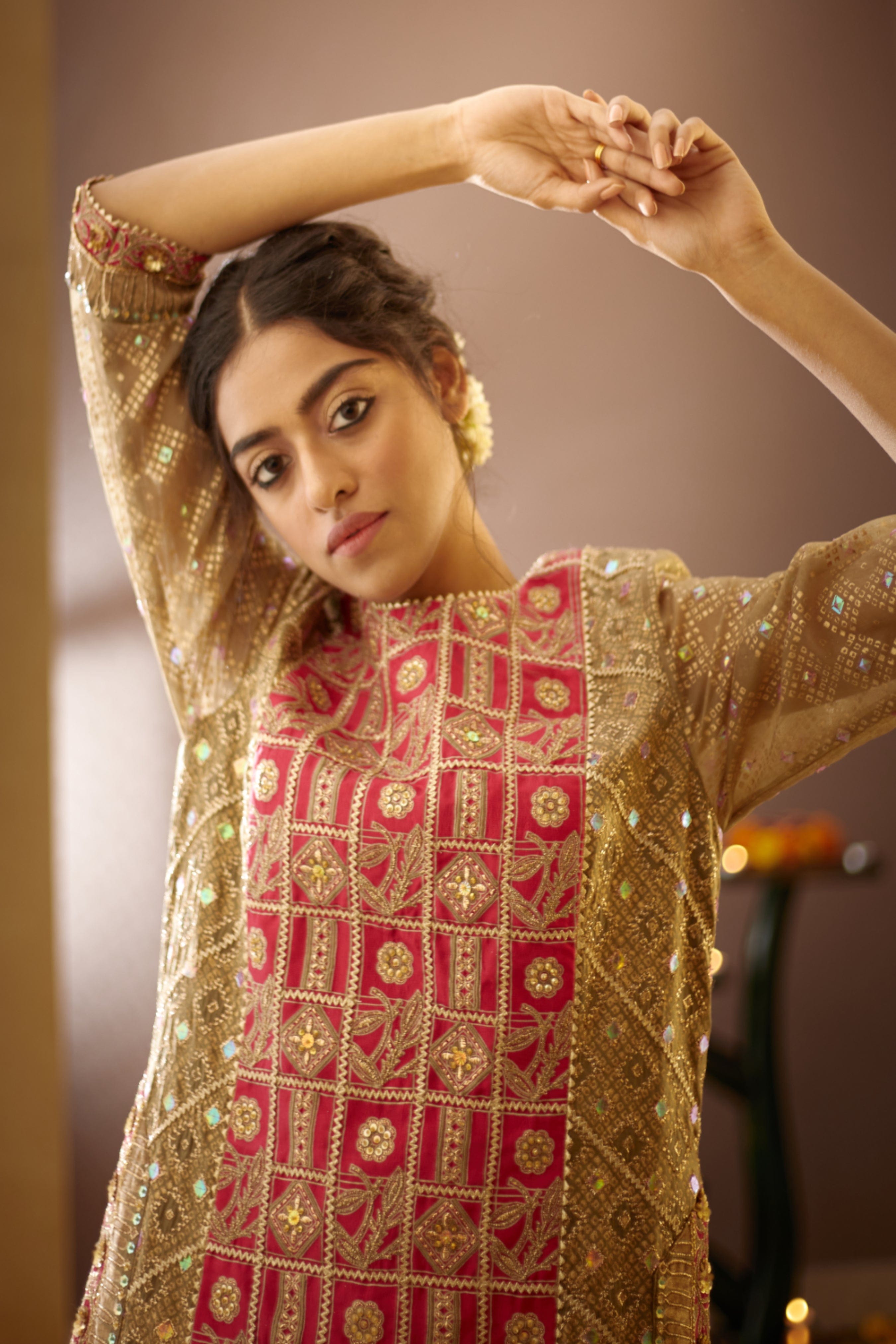 Complete Purvi Kurta Set, a striking blend of bold hues, intricate detailing, and luxurious textures, perfect for global bridal and festive wear.