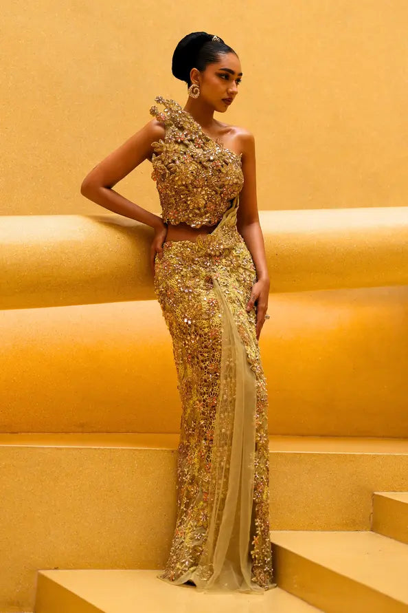 Embroidery saree drape dress for girls