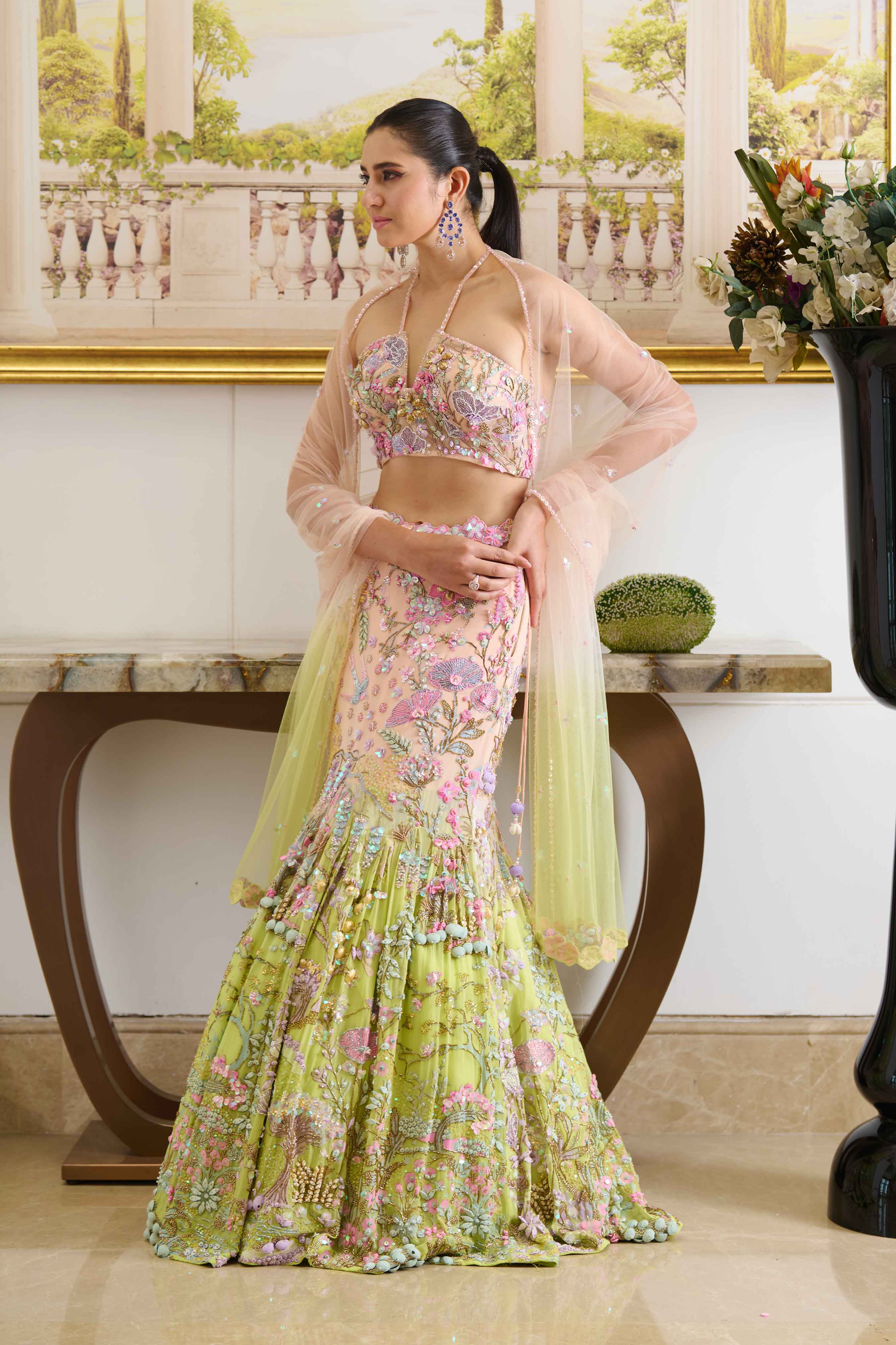 Marina Butterfly Net Lehenga Designs with Blouse