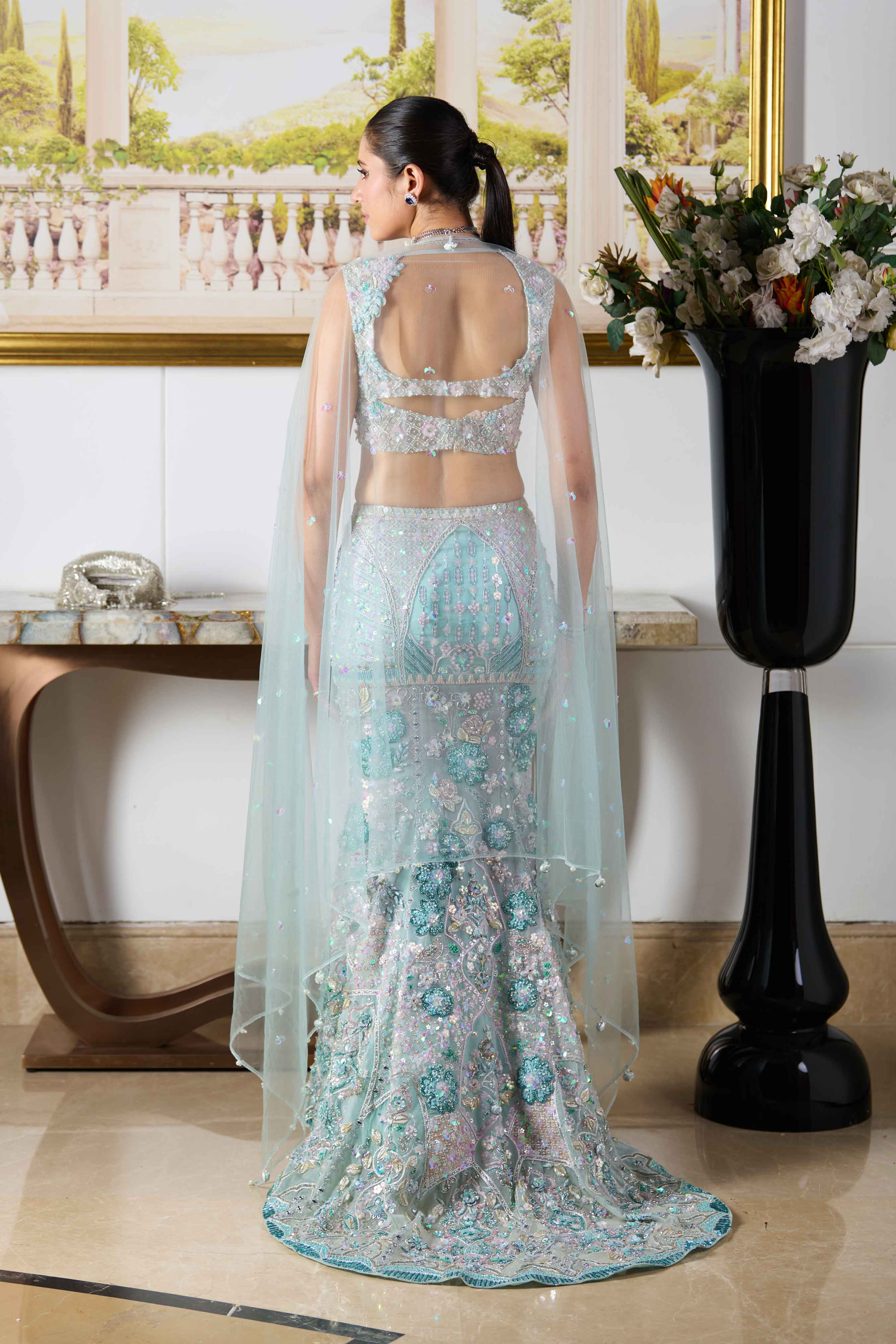 Daria Georgette Shimmer Net Lehenga Design