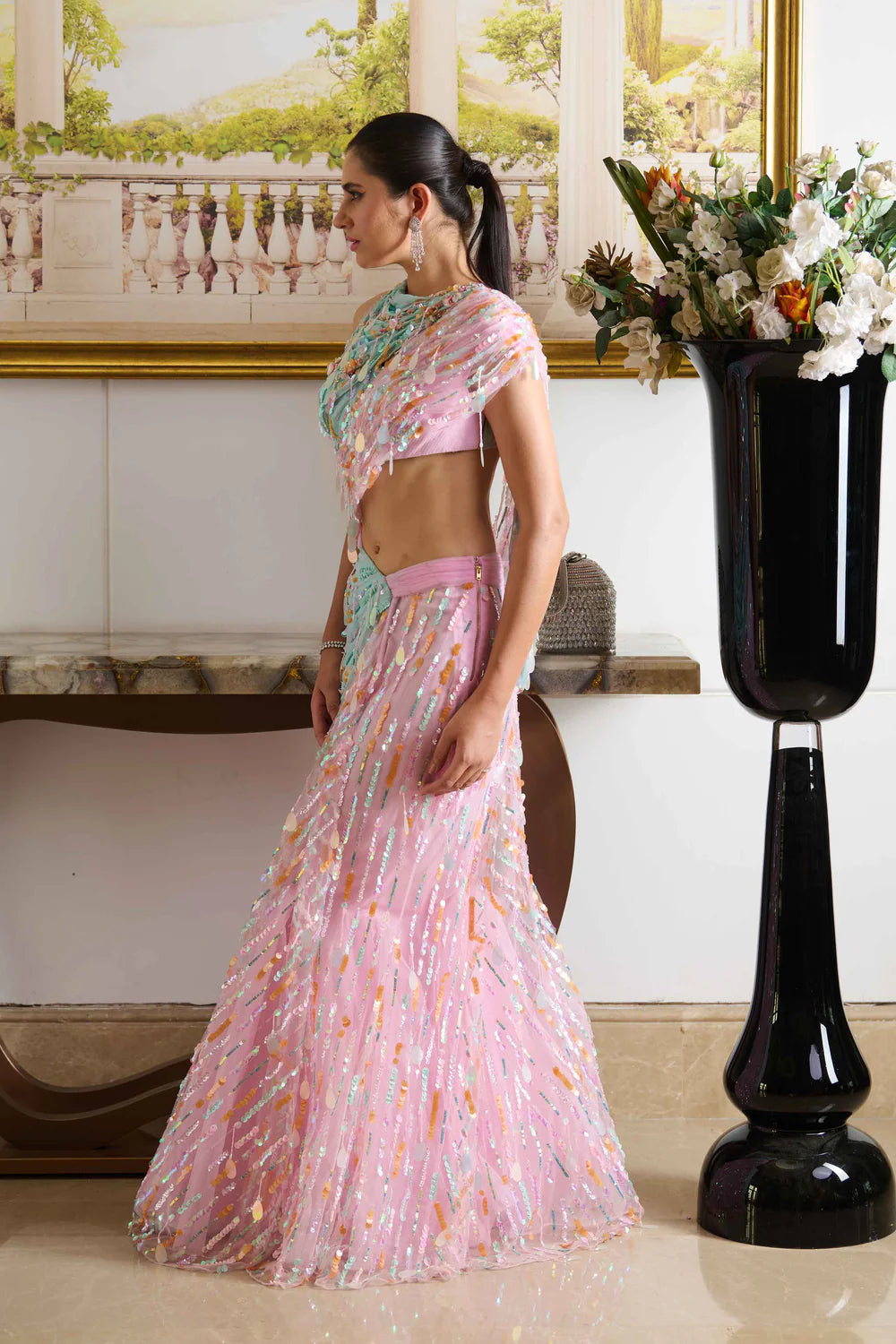 Indo western Zil drape dresses