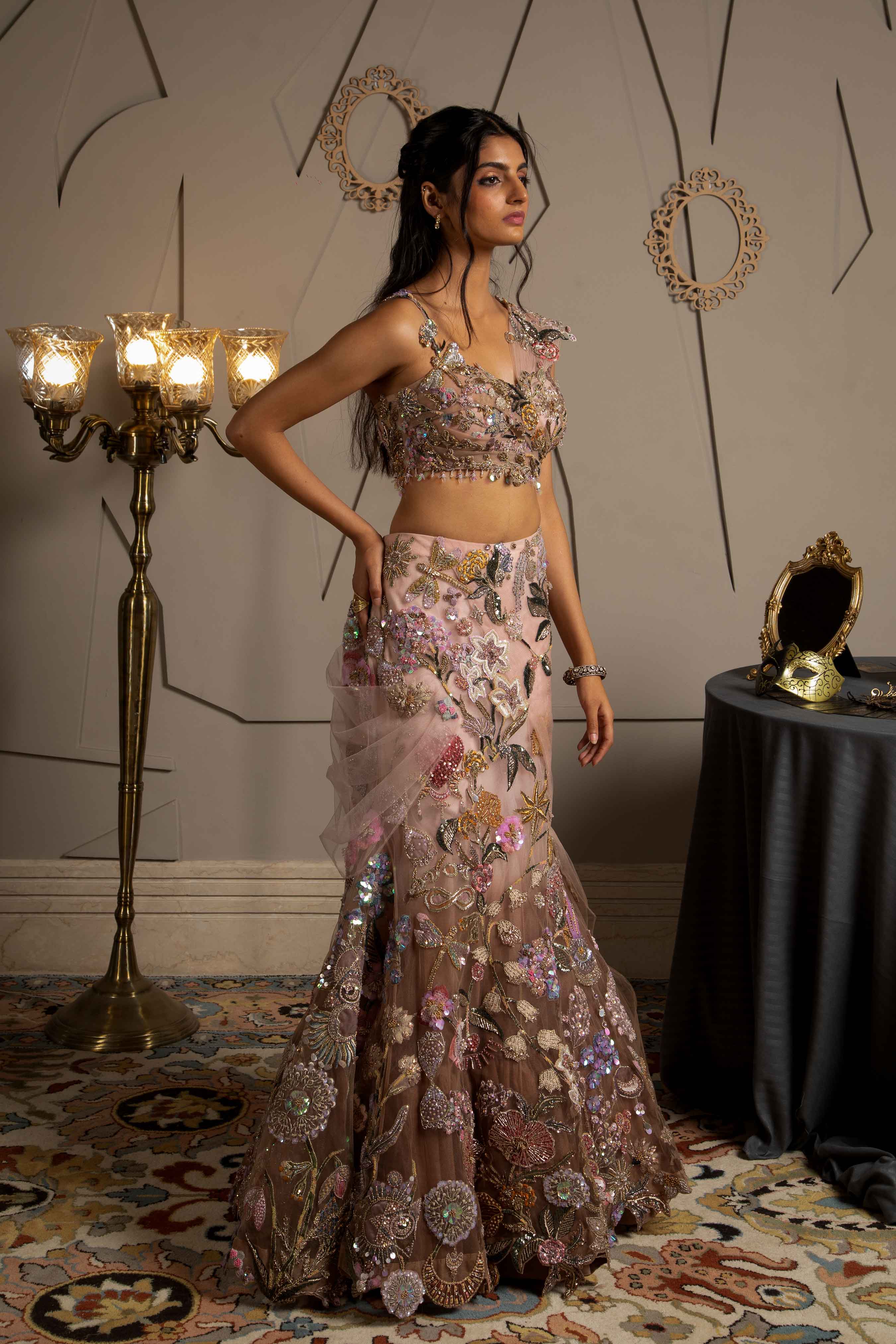 Aurora Shimmer Net Lehenga designs
