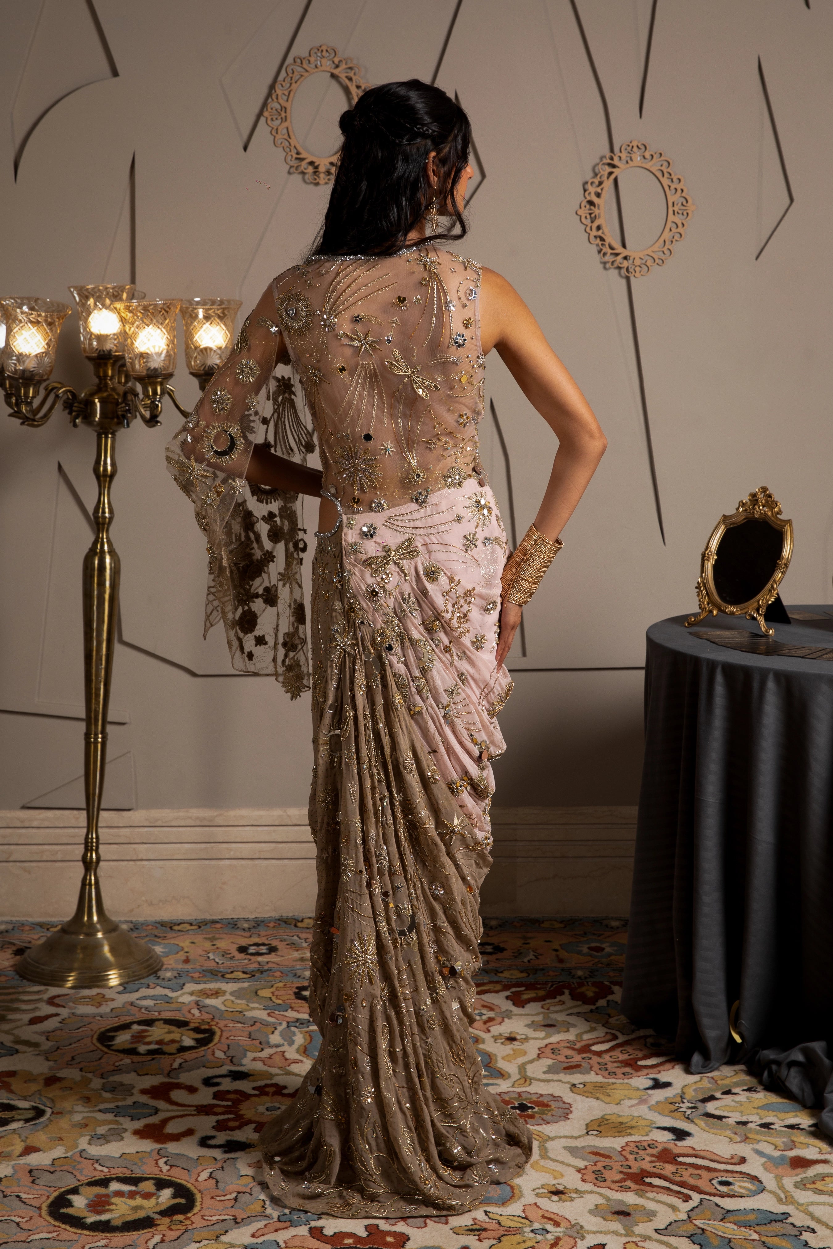 Embroidery Draped Kaftan Dress