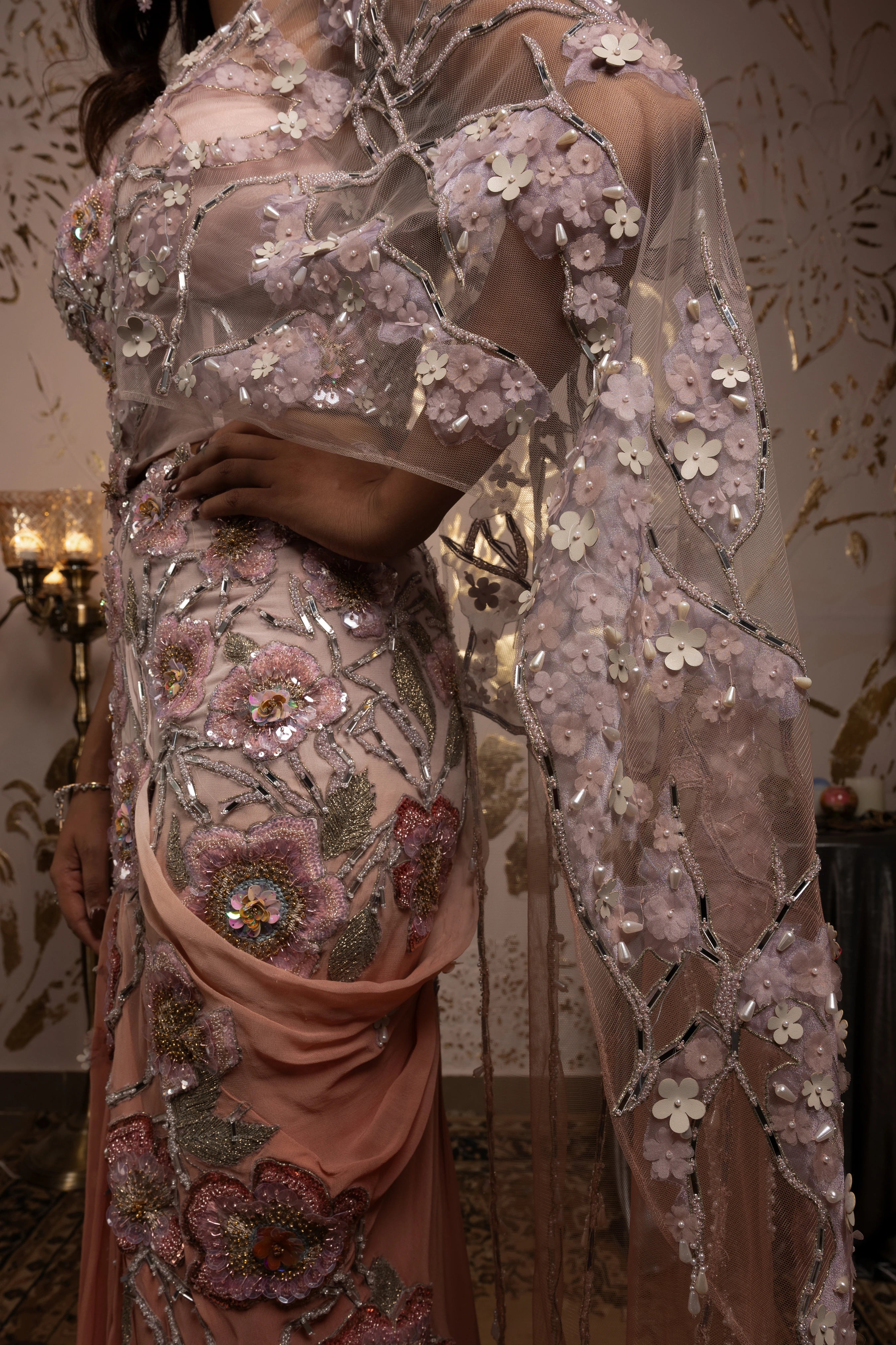 Pansy pre draped saree gown online