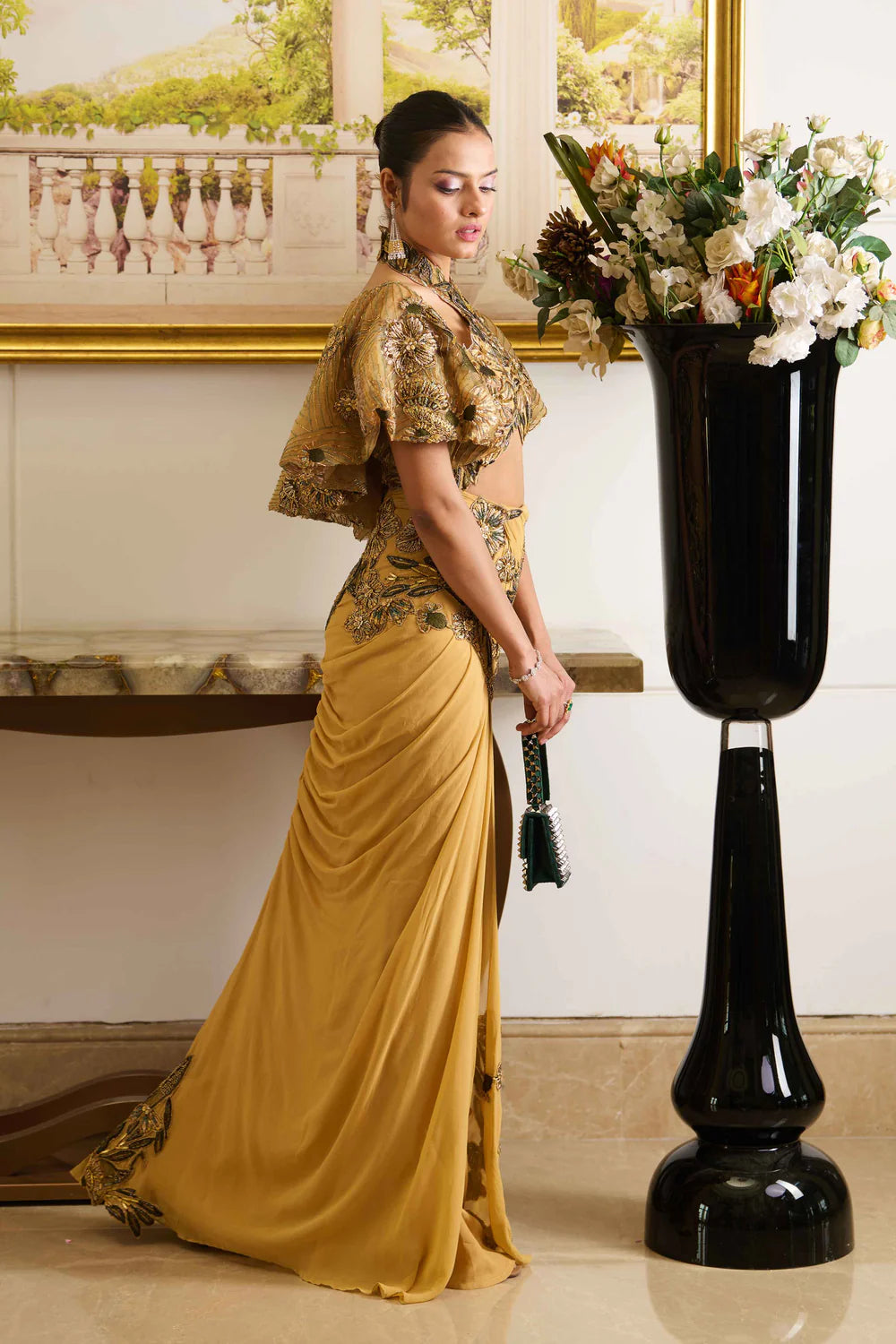 Embroidery saree drape dress