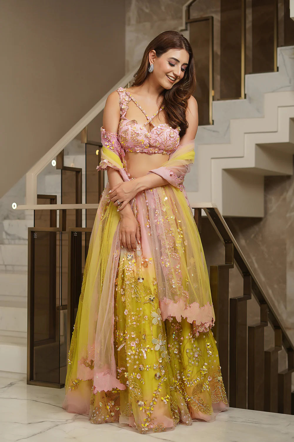 Embroidered Yellow Designer Lehenga