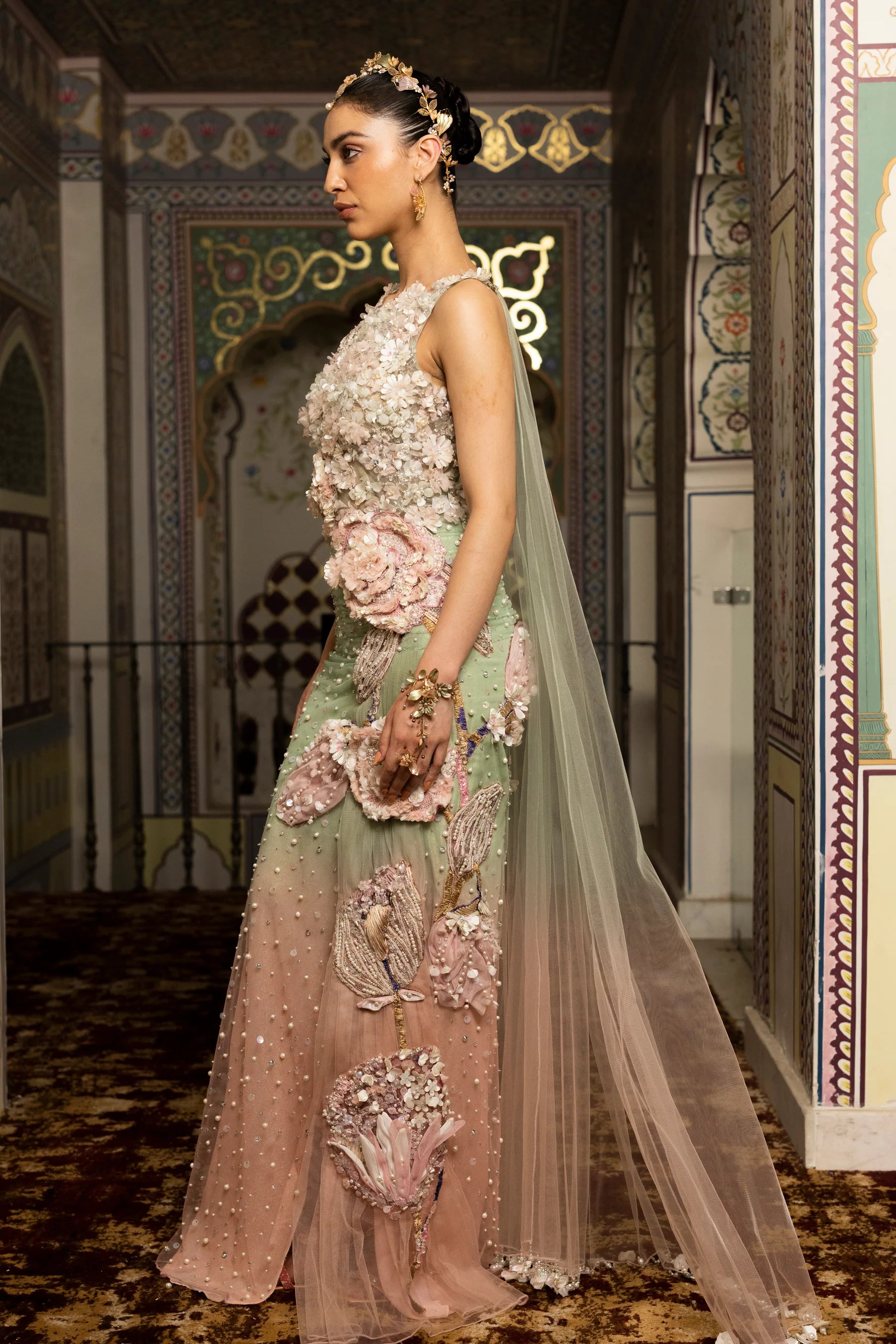 Women pre-draped designer Gown